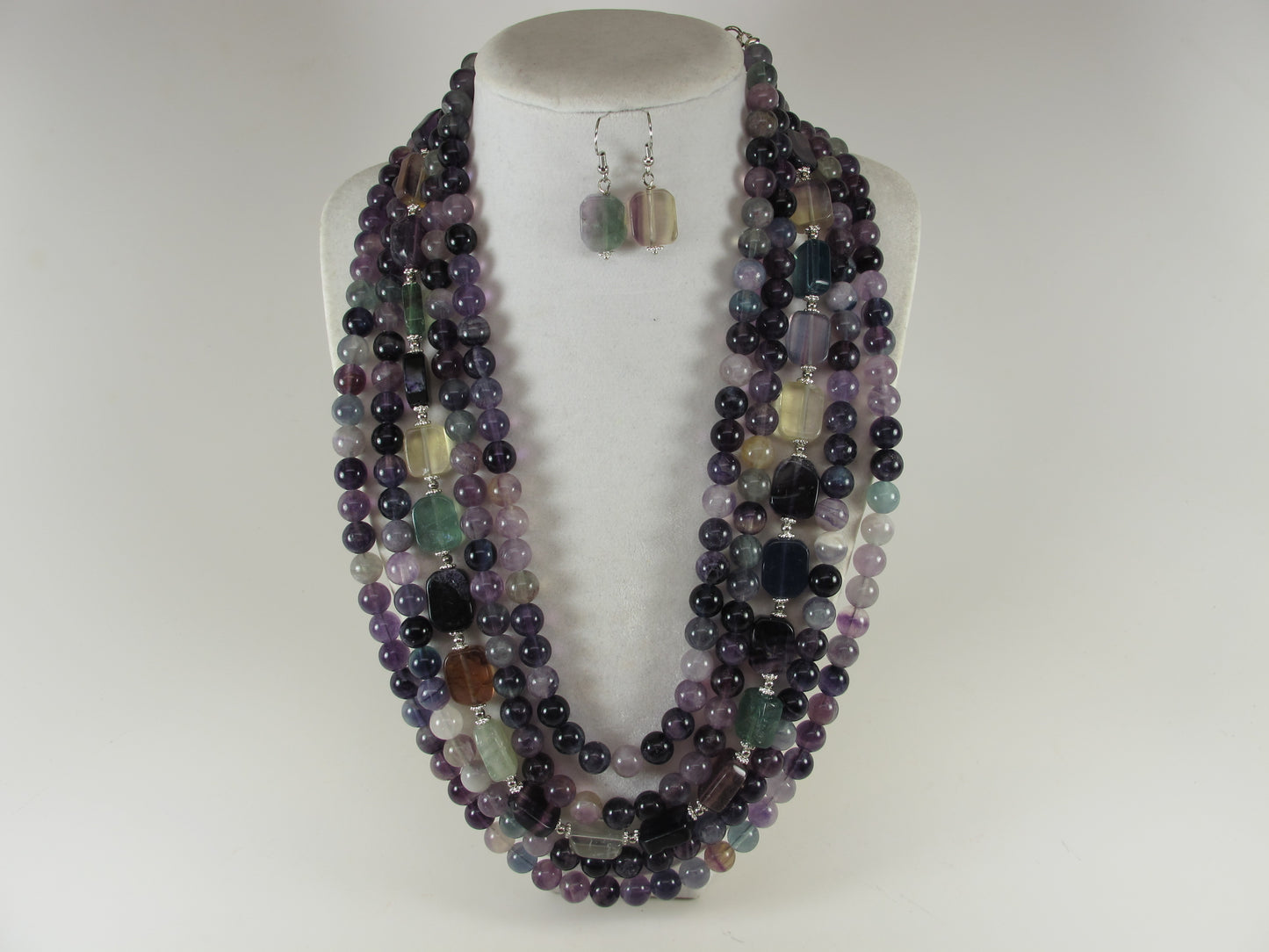 Statement fluorite gemstone necklace, multi strand statement purple necklace, amethyst necklace, rainbow gemstone, amethyst statement