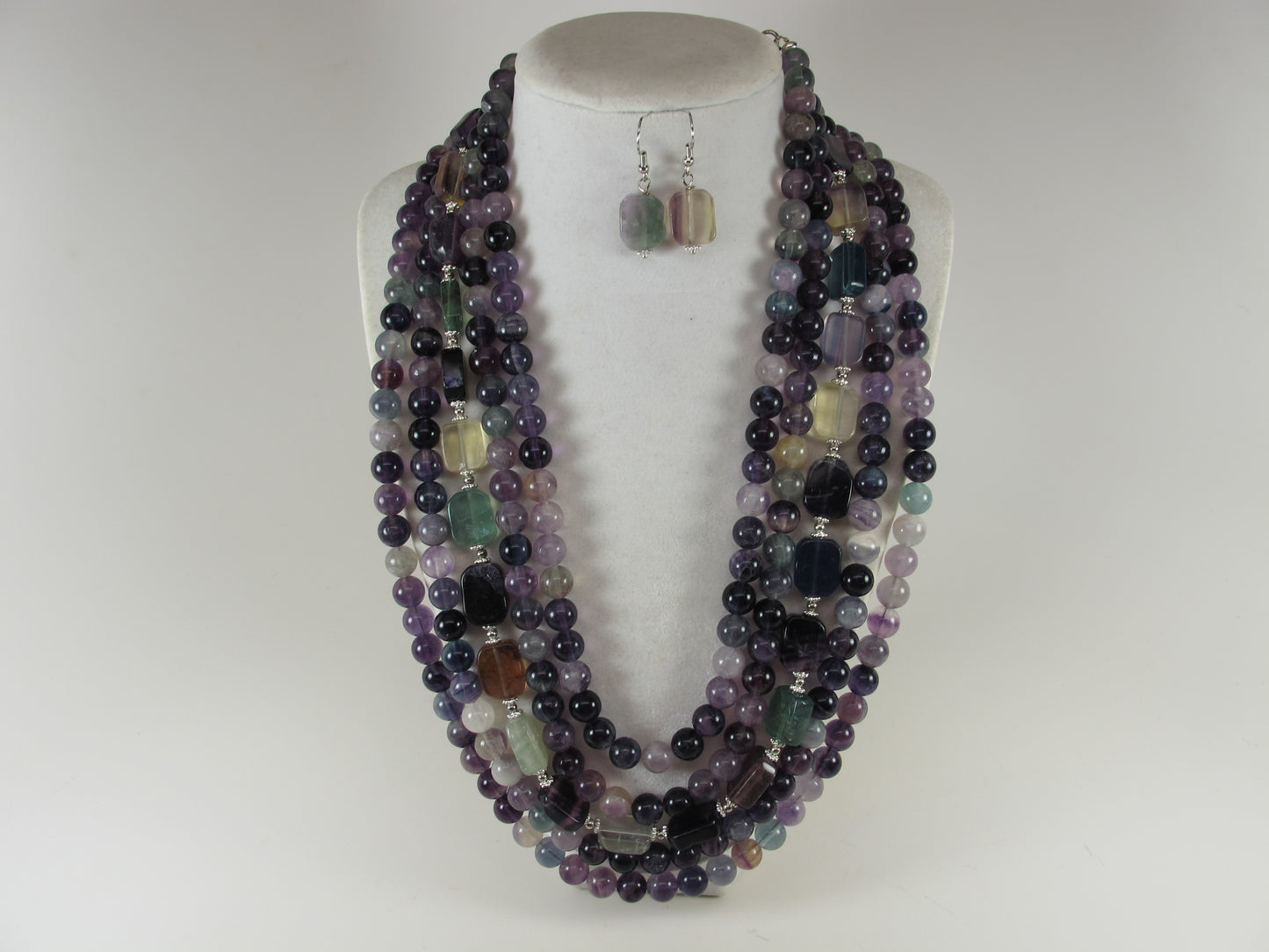 Statement fluorite gemstone necklace, multi strand statement purple necklace, amethyst necklace, rainbow gemstone, amethyst statement