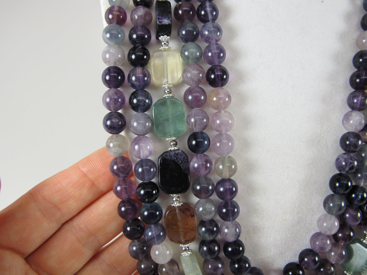 Statement fluorite gemstone necklace, multi strand statement purple necklace, amethyst necklace, rainbow gemstone, amethyst statement