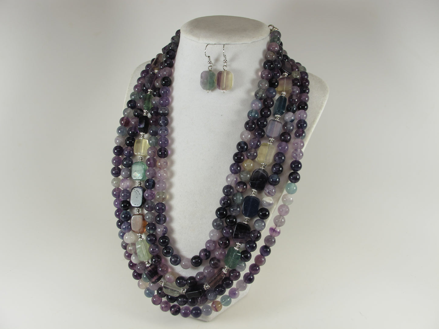 Statement fluorite gemstone necklace, multi strand statement purple necklace, amethyst necklace, rainbow gemstone, amethyst statement