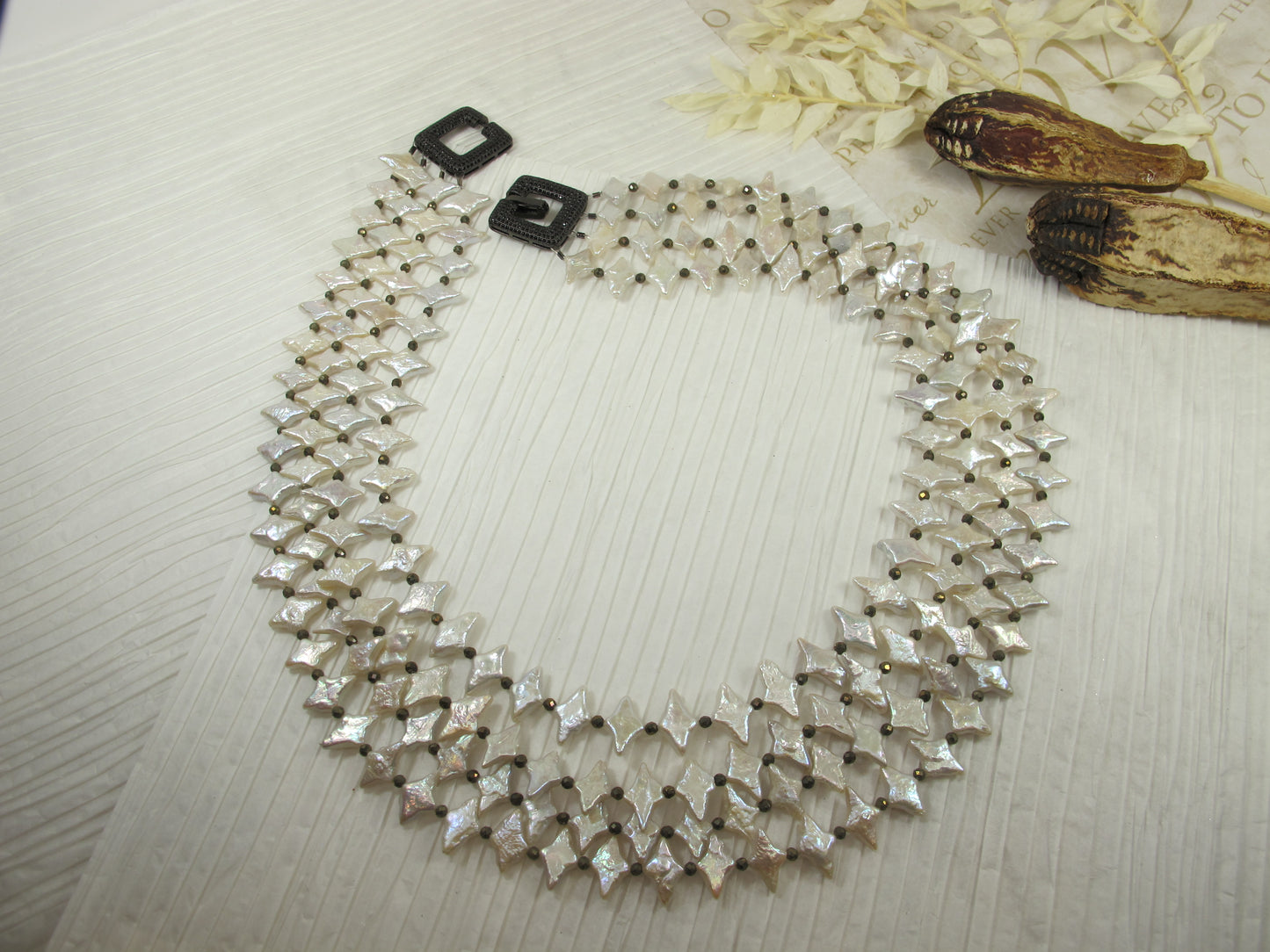 Super chunky white baroque pearl necklace, statement white pearl necklace, chunky black and white pearl jewelry, white and black necklace