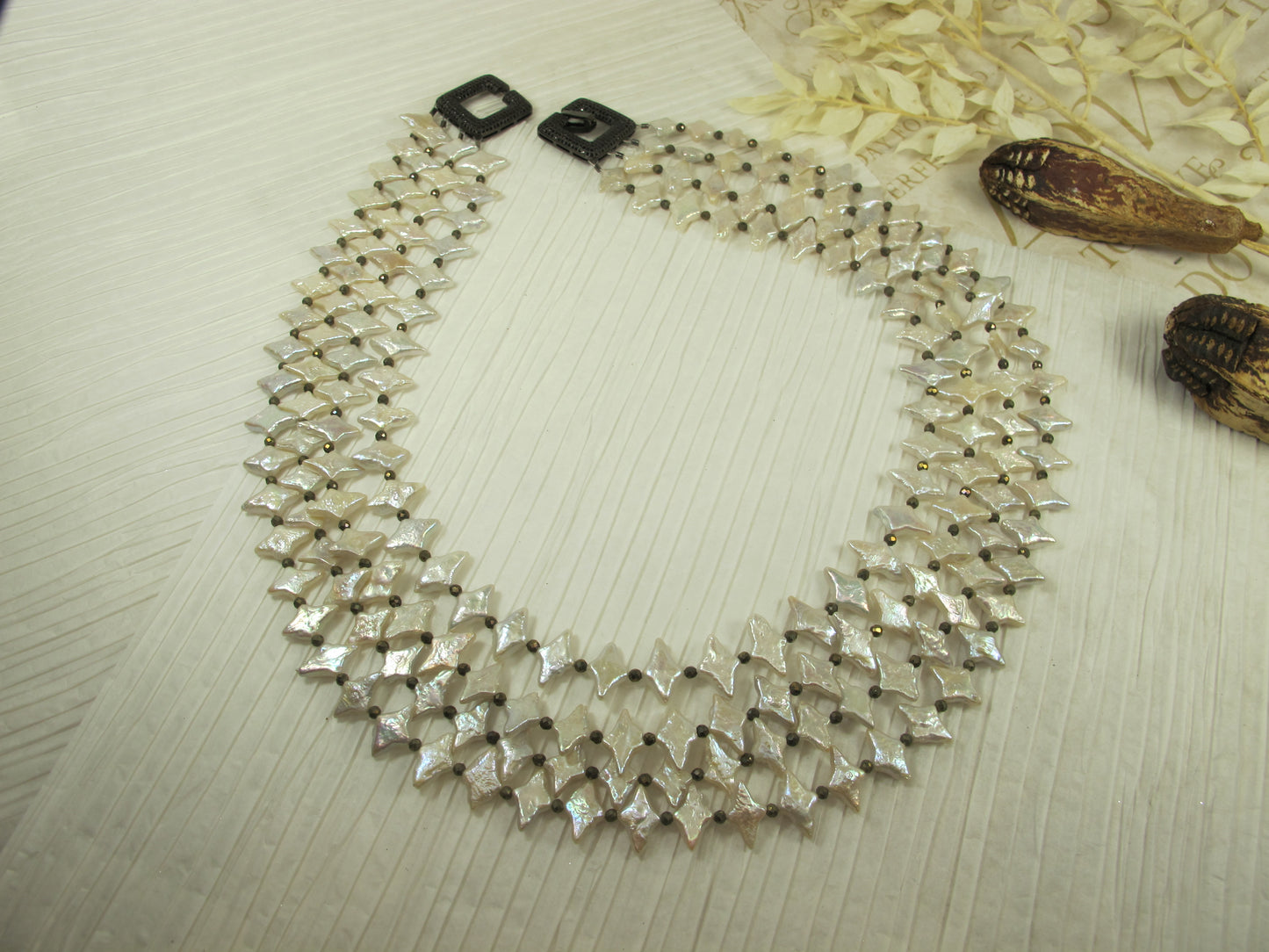 Super chunky white baroque pearl necklace, statement white pearl necklace, chunky black and white pearl jewelry, white and black necklace