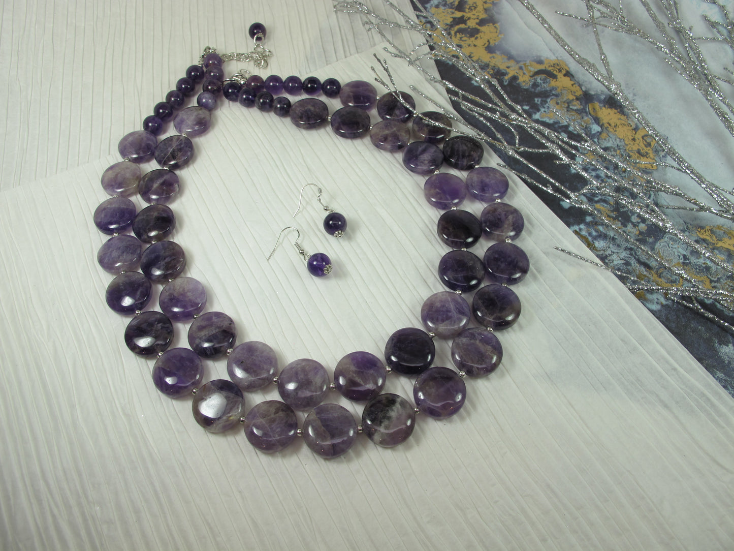 Chunky amethyst statement necklace,multi strand statement purple necklace, beaded necklace, big violet beads, amethyst statement jewelry