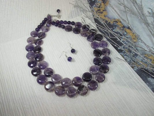 Chunky amethyst statement necklace,multi strand statement purple  necklace, beaded necklace, big violet  beads, amethyst  statement jewelry
