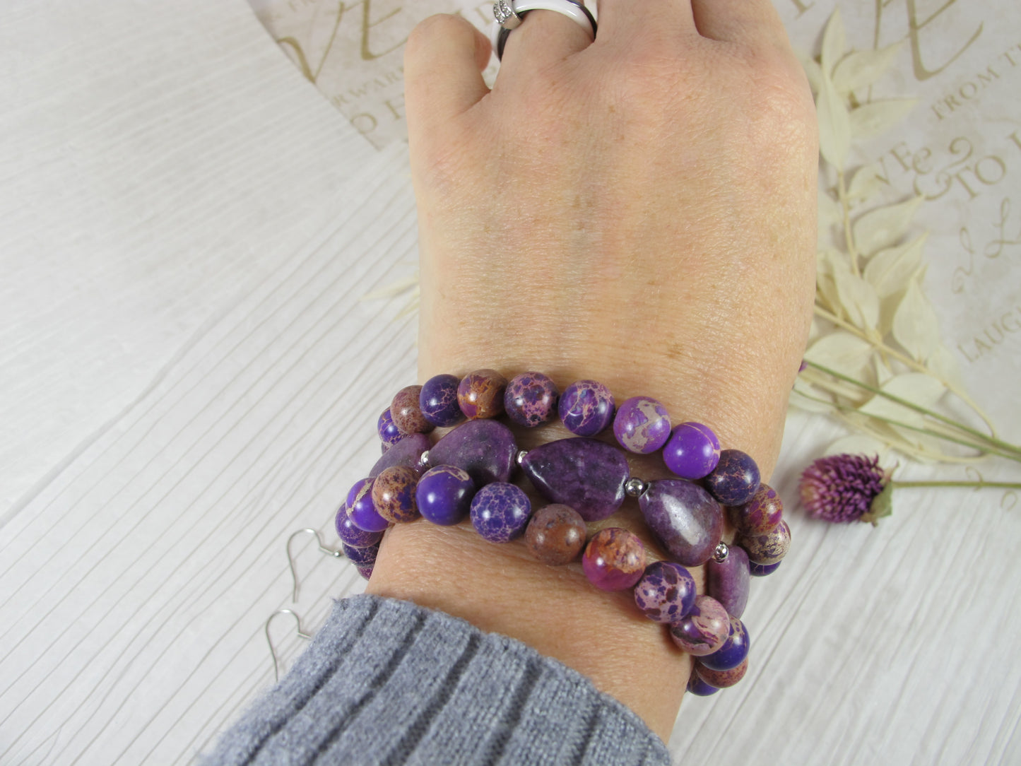 Chunky amethyst jasper statement necklace, multi strand statement purple necklace, beaded necklace, big violet beads, amethyst statement jewelry, BEST SELLER Spring 2024 Fashion