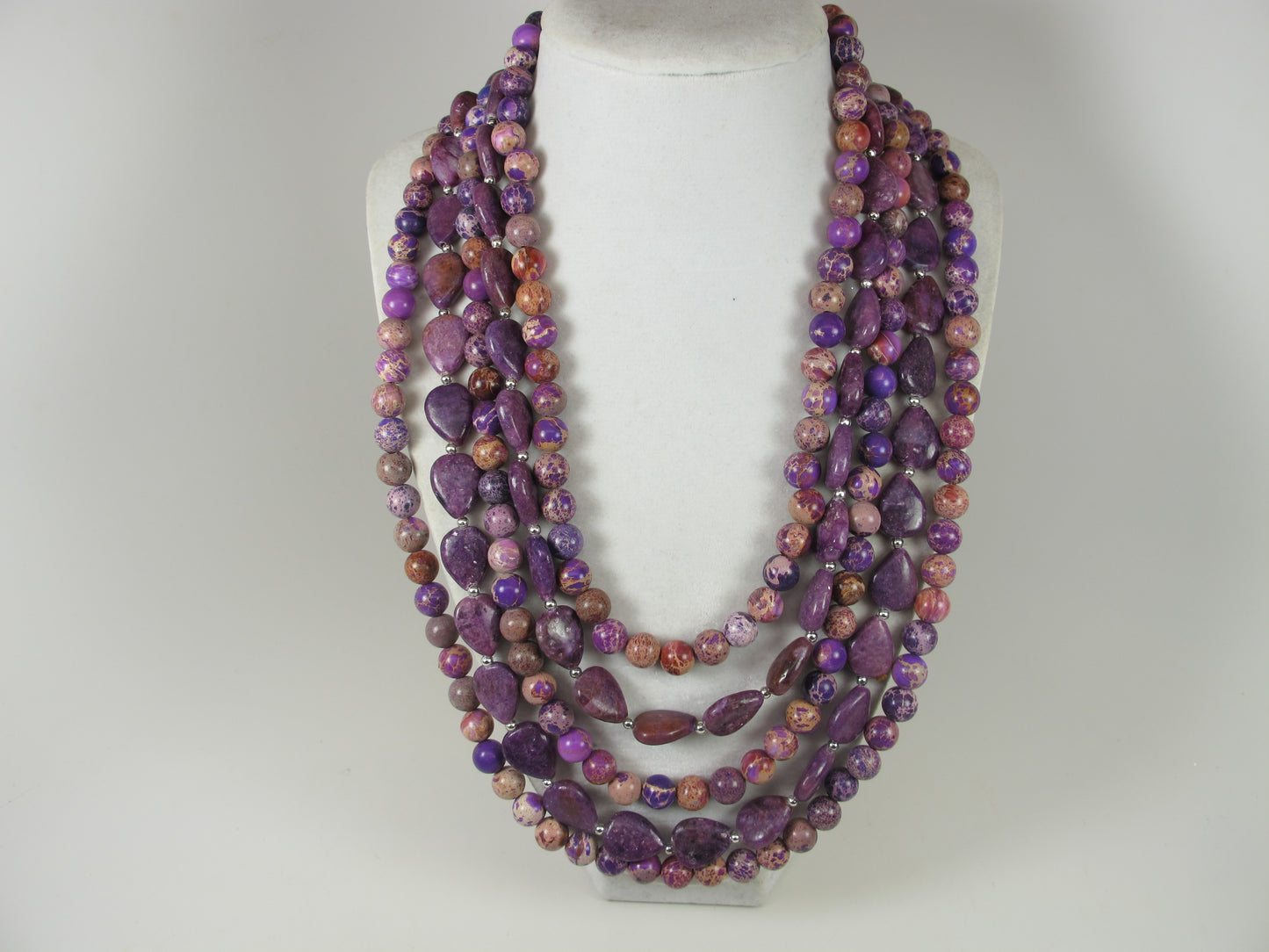 Chunky amethyst jasper statement necklace, multi strand statement purple necklace, beaded necklace, big violet beads, amethyst statement jewelry, BEST SELLER Spring 2024 Fashion