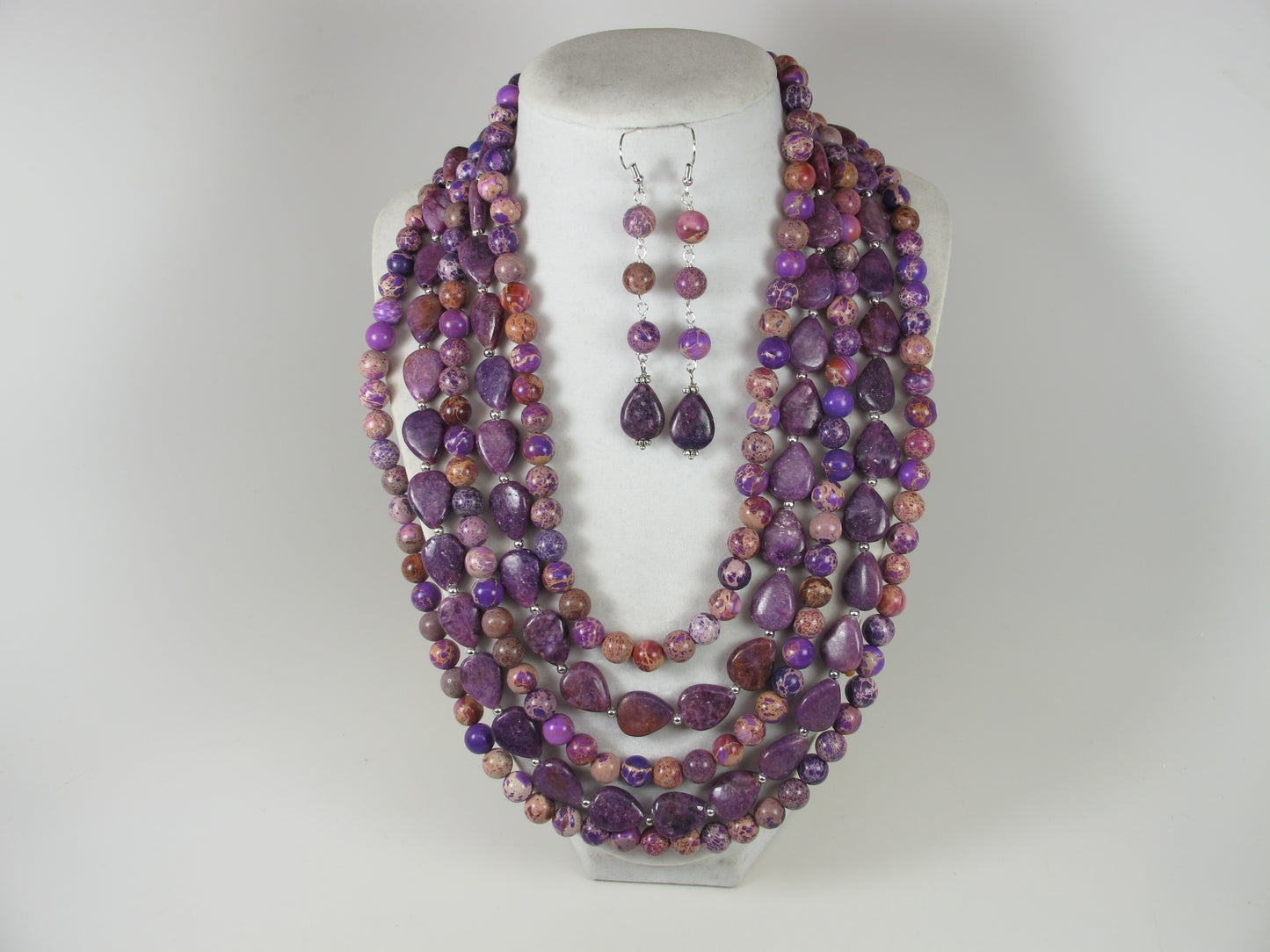 Chunky amethyst jasper statement necklace, multi strand statement purple necklace, beaded necklace, big violet beads, amethyst statement jewelry, BEST SELLER Spring 2024 Fashion