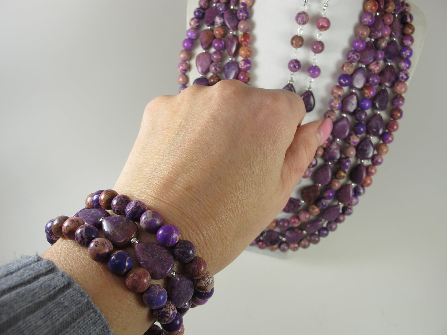 Chunky amethyst jasper statement necklace, multi strand statement purple necklace, beaded necklace, big violet beads, amethyst statement jewelry, BEST SELLER Spring 2024 Fashion