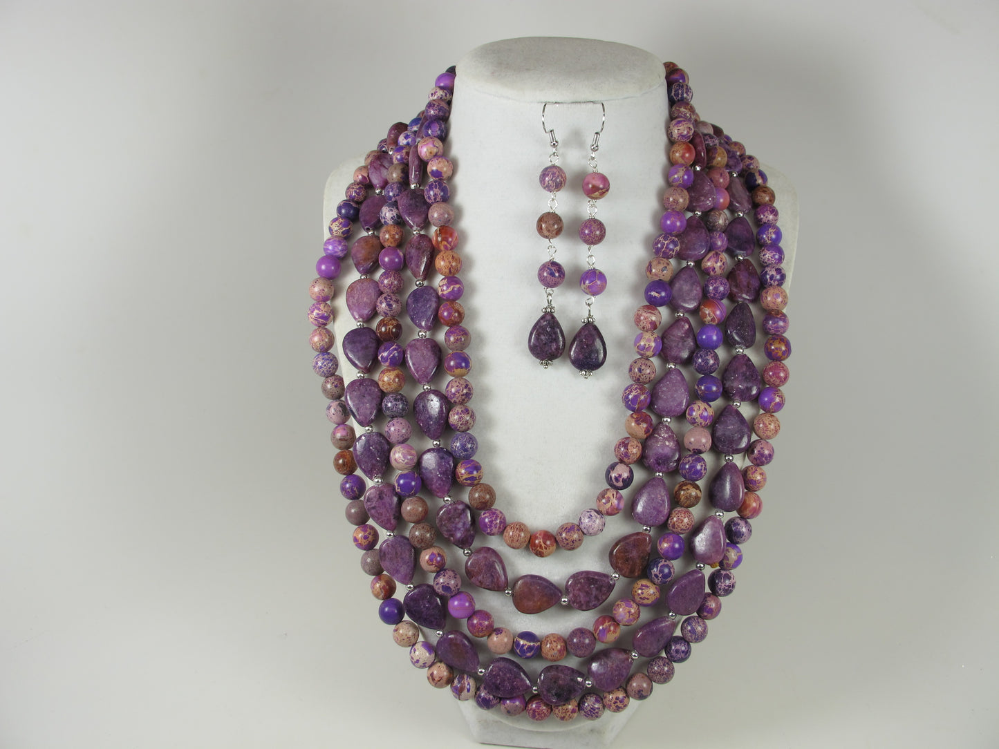 Chunky amethyst jasper statement necklace, multi strand statement purple necklace, beaded necklace, big violet beads, amethyst statement jewelry, BEST SELLER Spring 2024 Fashion