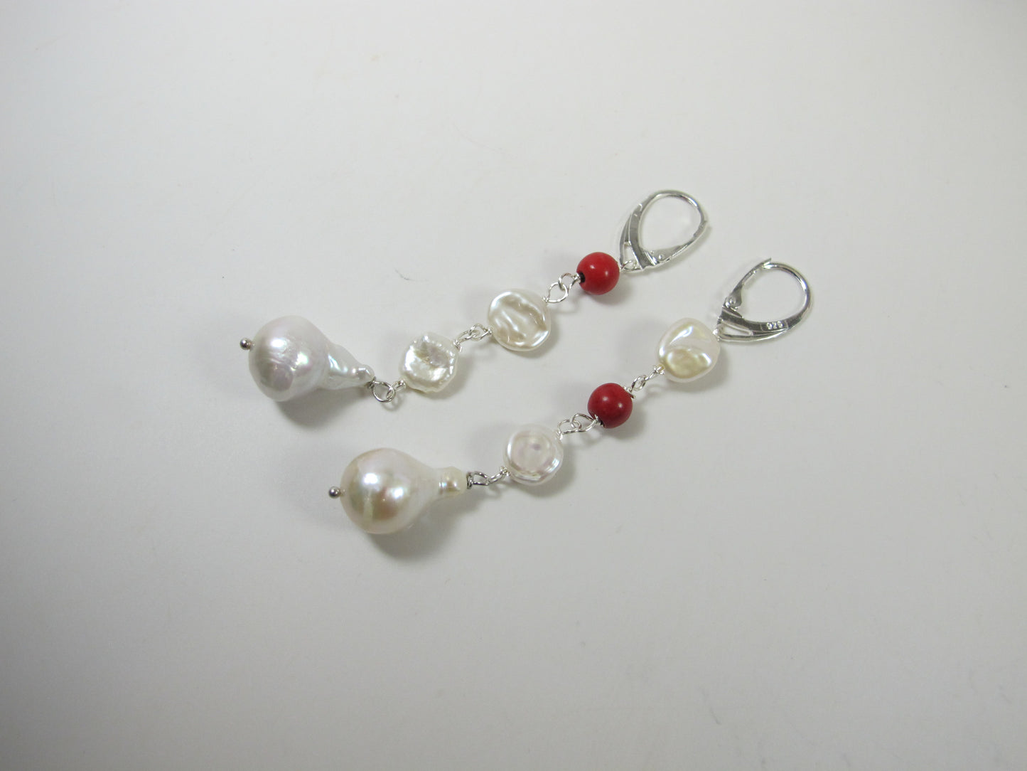 Chunky red turquoise and white baroque pearl necklace, double strand statement red turquoise necklace, stone necklace, red and white