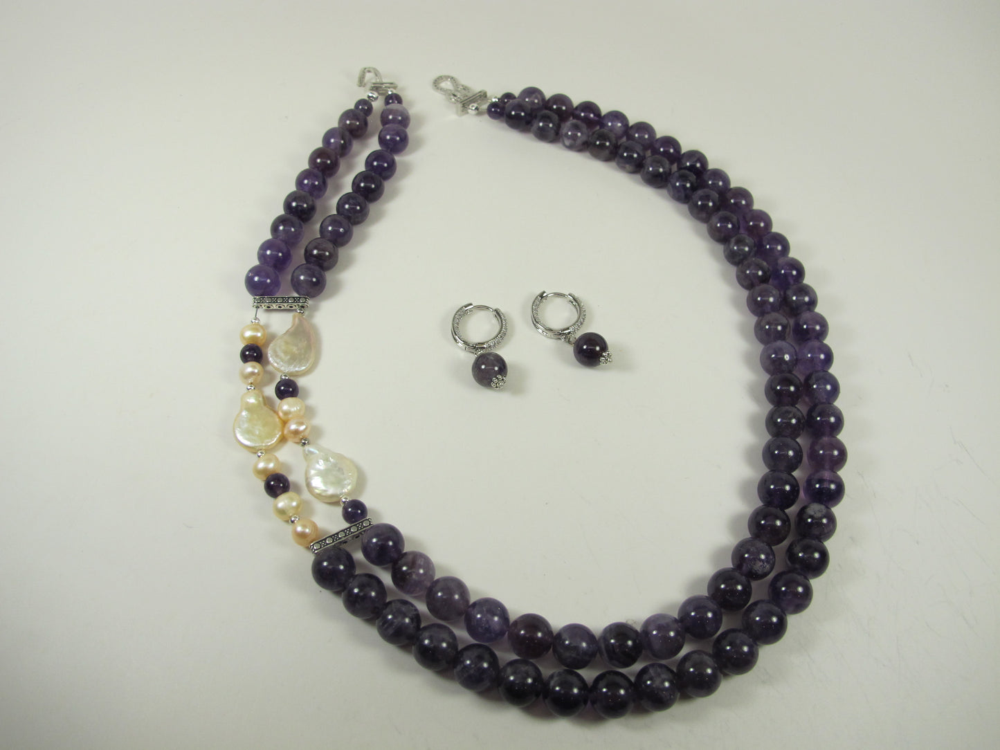 Chunky amethyst and baroque pearl statement necklace, multi strand statement purple necklace, beaded necklace, big violet beads, amethyst statement jewelry