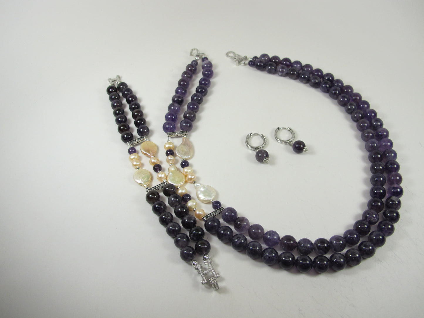Chunky amethyst and baroque pearl statement necklace, multi strand statement purple necklace, beaded necklace, big violet beads, amethyst statement jewelry