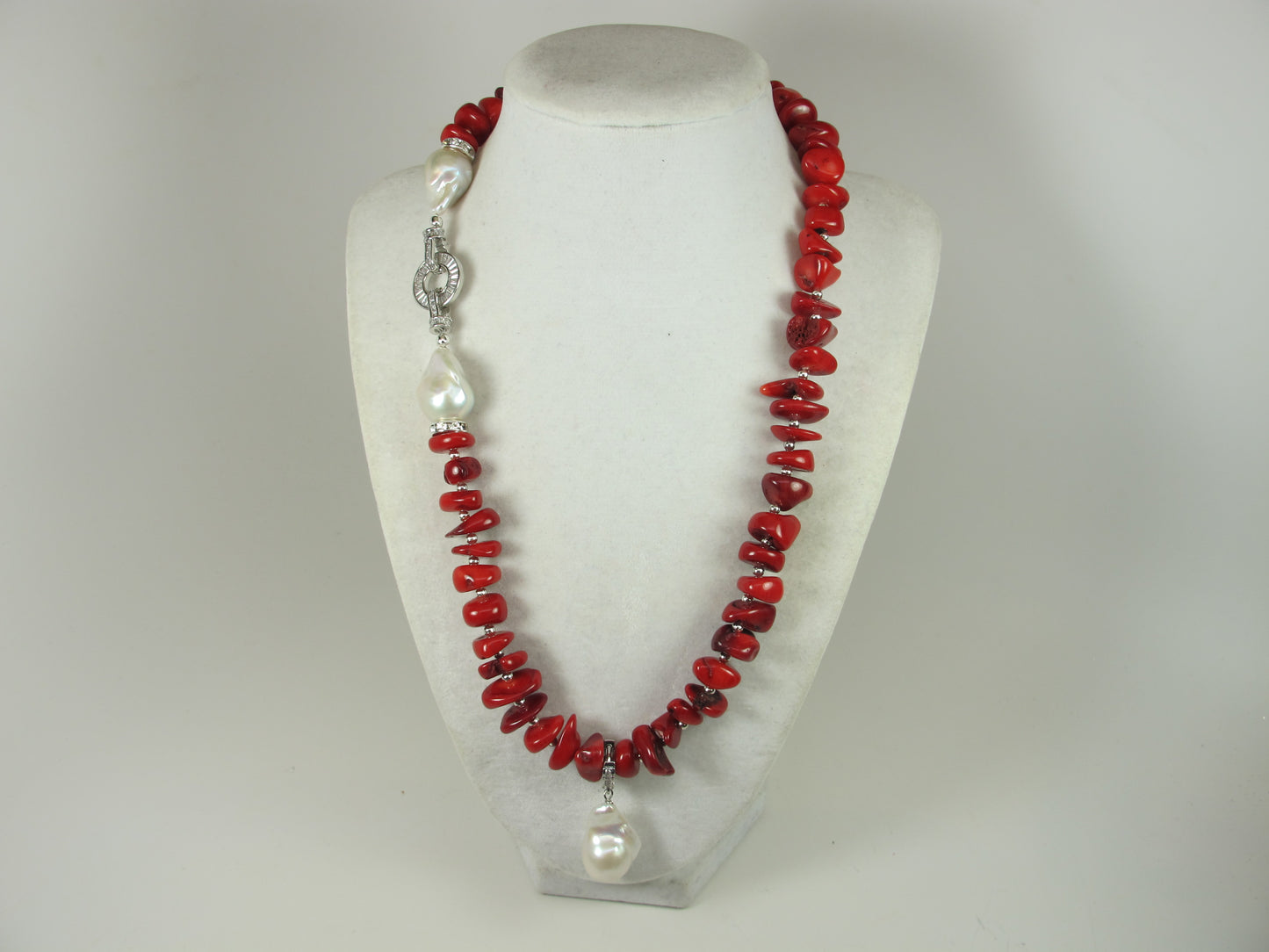 Chunky red coral necklace, coral and baroque pearl necklace, statement red necklace, baroque Pearl Necklace-Coral Jewelry-Gorgeous red coral baroque pearls