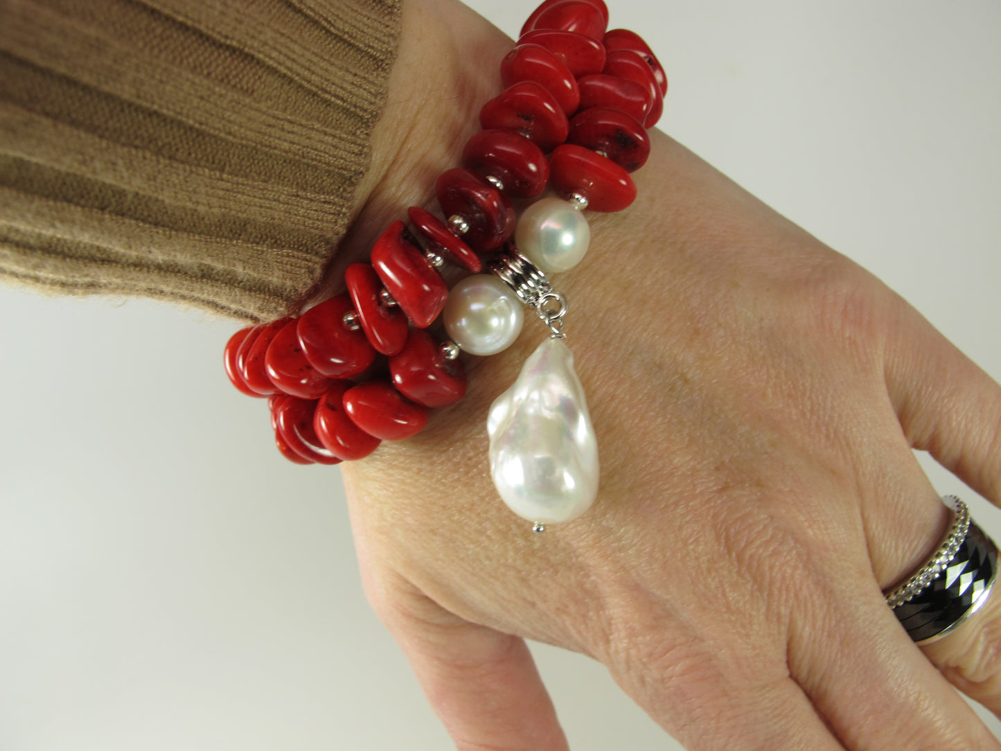 Chunky red coral bracelets, red coral statement bracelets, statement red and gold bracelet, Coral red necklace - Coral Jewelry