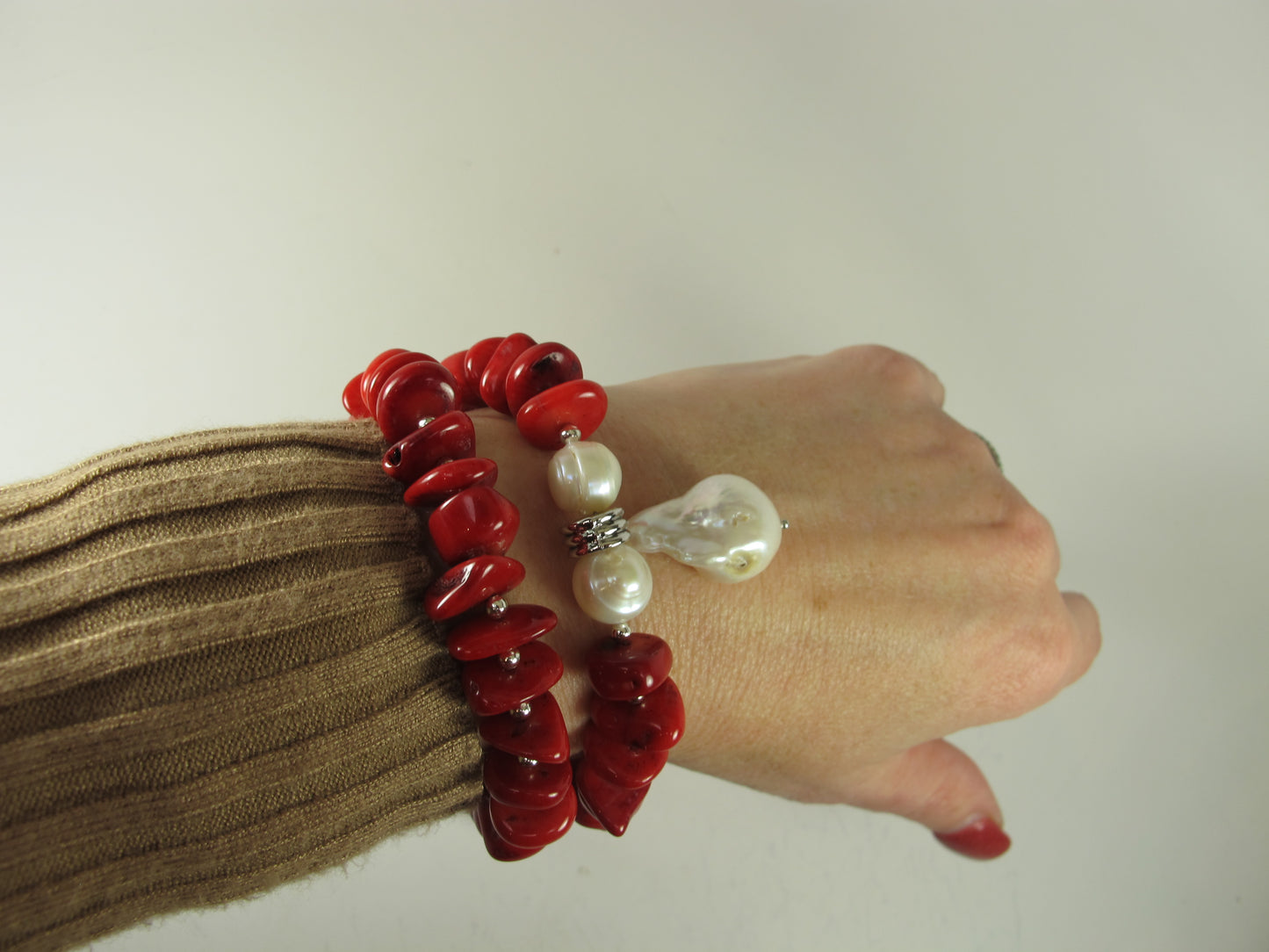 Chunky red coral bracelets, red coral statement bracelets, statement red and gold bracelet, Coral red necklace - Coral Jewelry