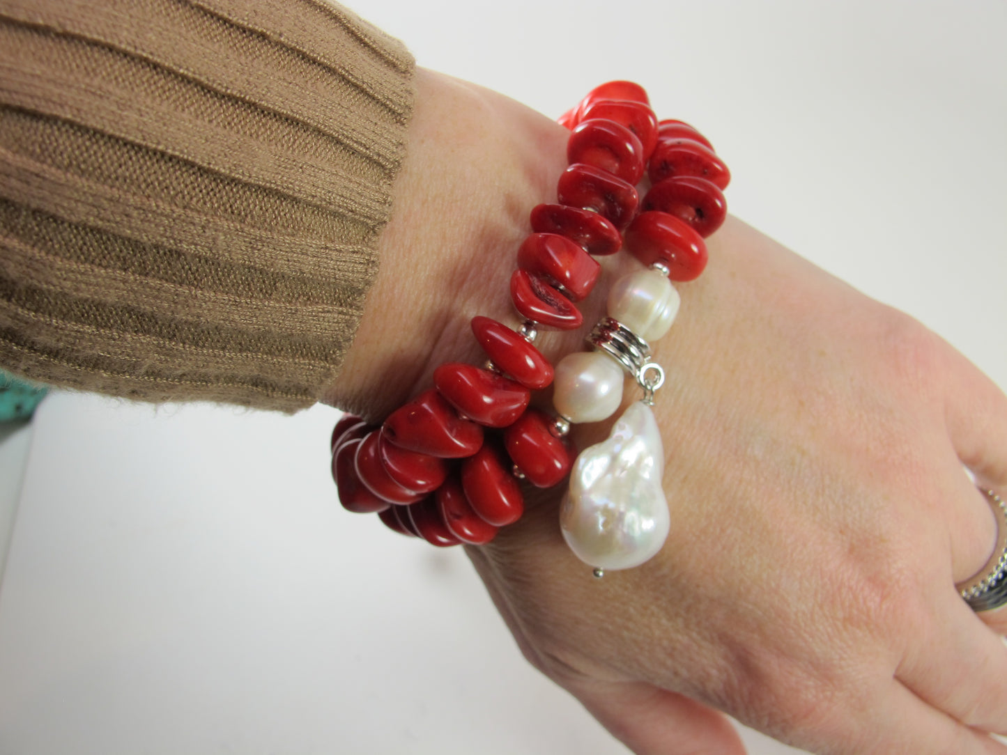 Chunky red coral bracelets, red coral statement bracelets, statement red and gold bracelet, Coral red necklace - Coral Jewelry