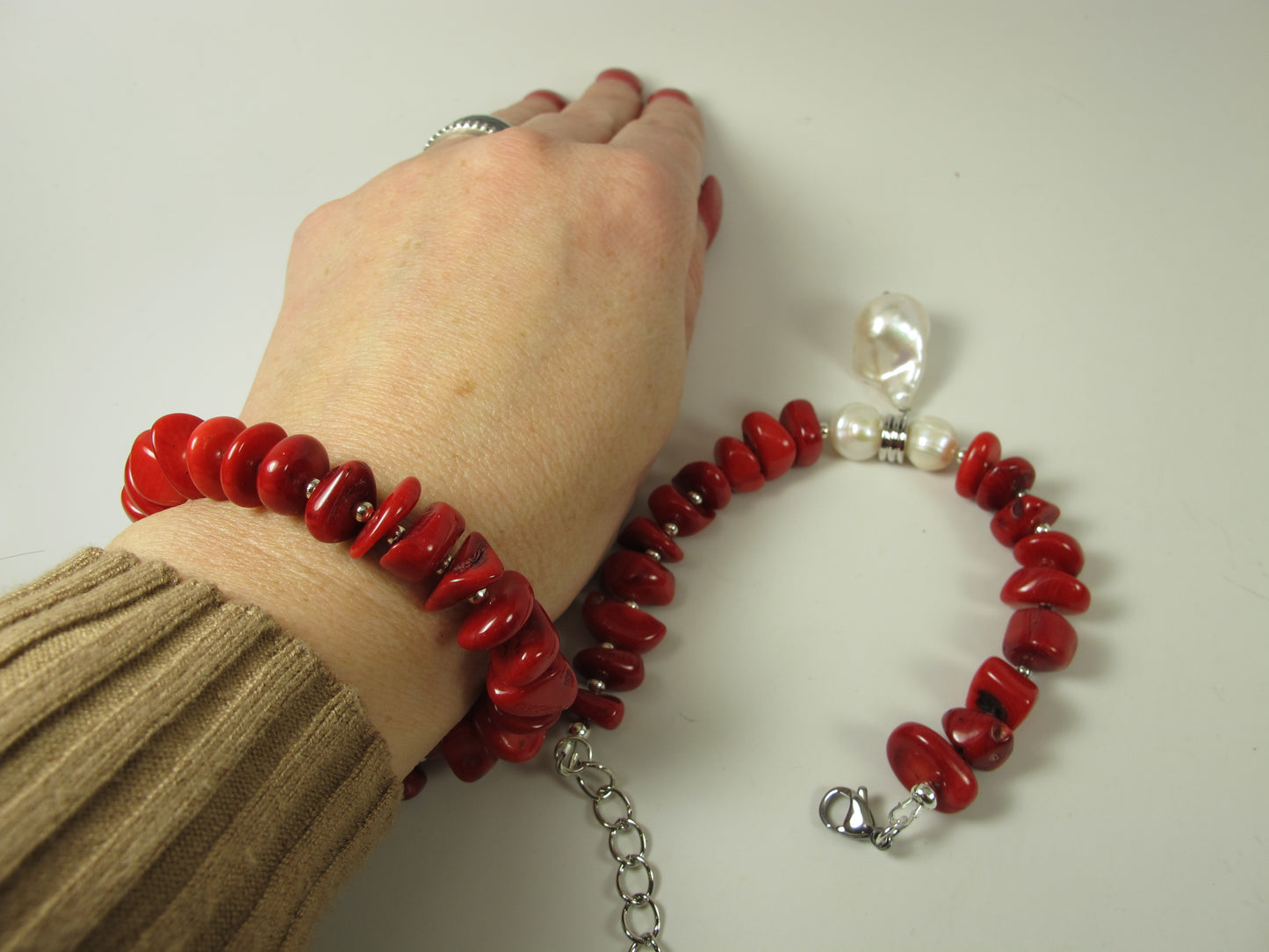 Chunky red coral bracelets, red coral statement bracelets, statement red and gold bracelet, Coral red necklace - Coral Jewelry