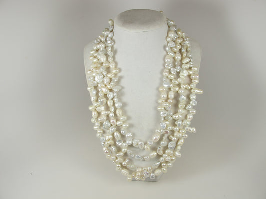 Super chunky 4 STRANDS of natural pearls, Genuine white baroque pearl necklace, statement white pearl necklace, chunky white baroque pearl jewelry