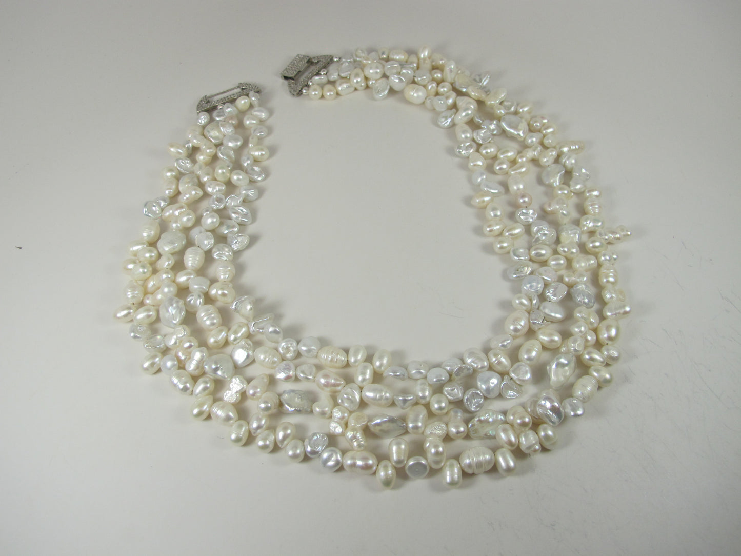 Super chunky 4 STRANDS of natural pearls, Genuine white baroque pearl necklace, statement white pearl necklace, chunky white baroque pearl jewelry