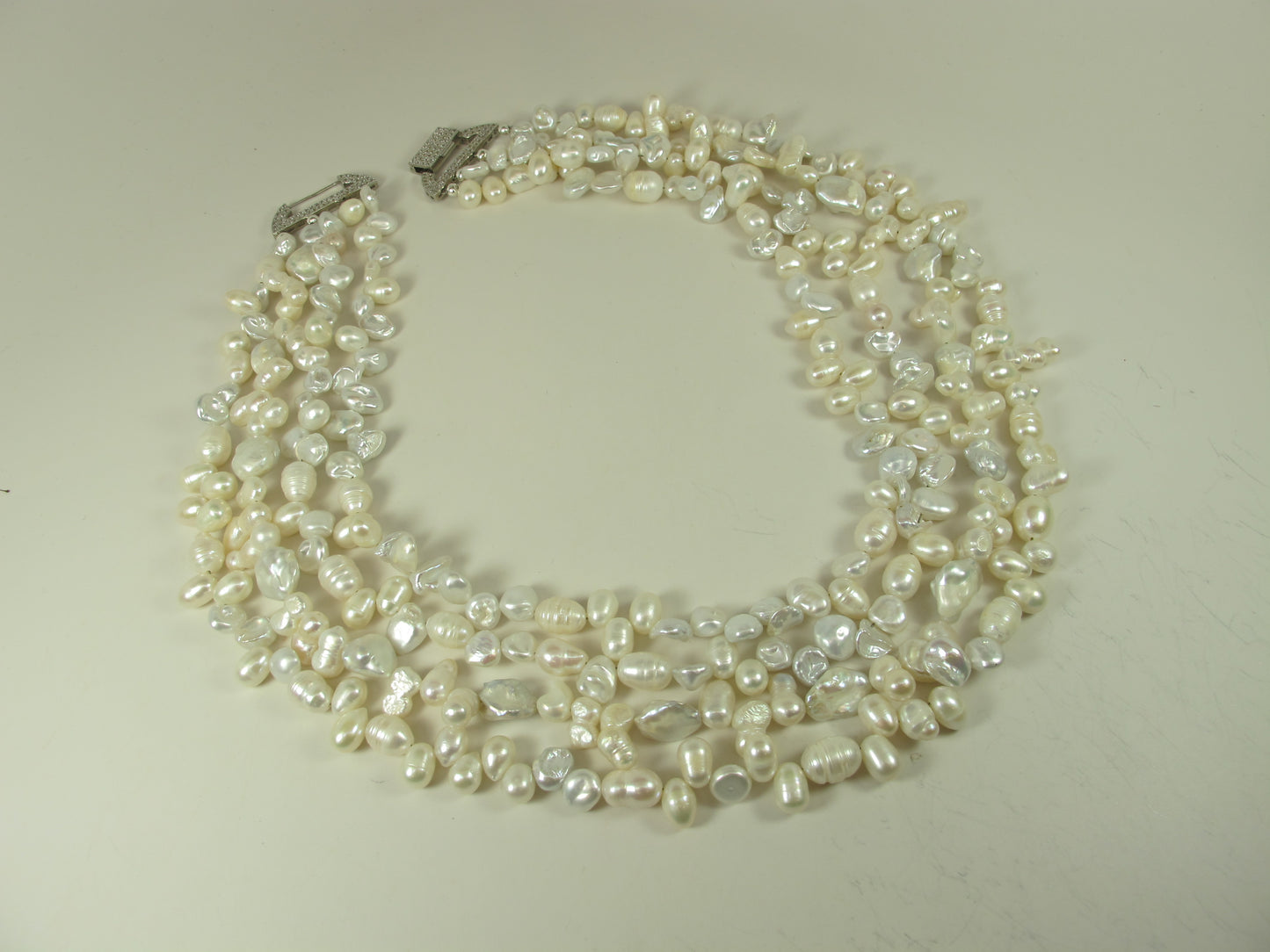 Super chunky 4 STRANDS of natural pearls, Genuine white baroque pearl necklace, statement white pearl necklace, chunky white baroque pearl jewelry