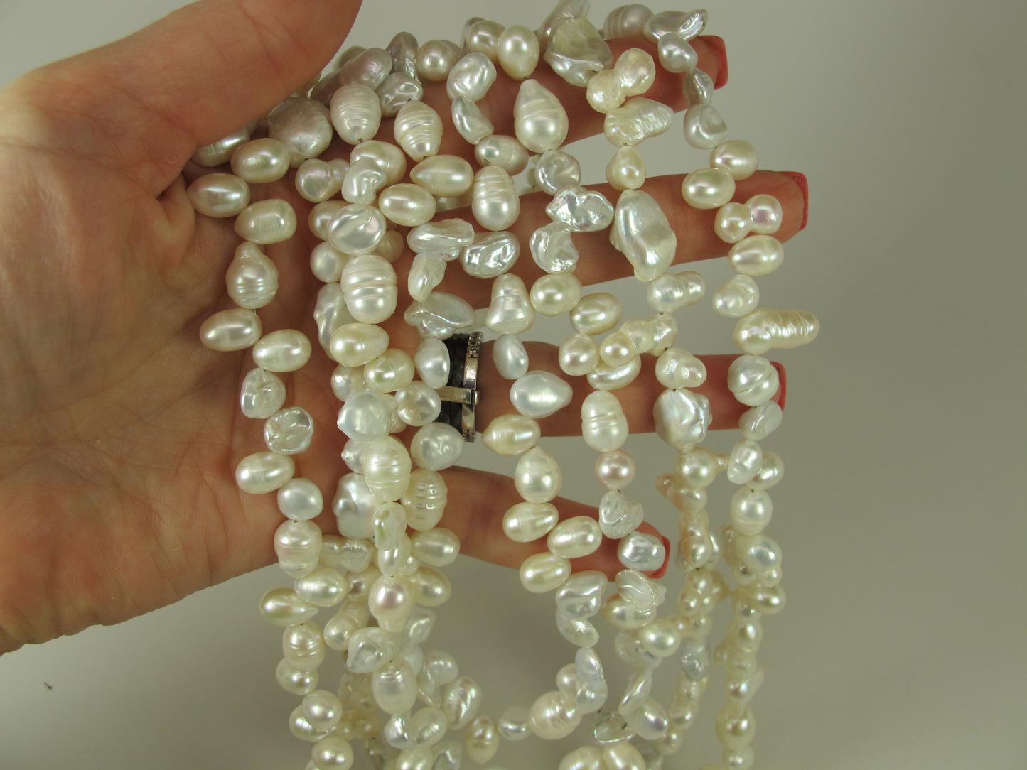 Super chunky 4 STRANDS of natural pearls, Genuine white baroque pearl necklace, statement white pearl necklace, chunky white baroque pearl jewelry