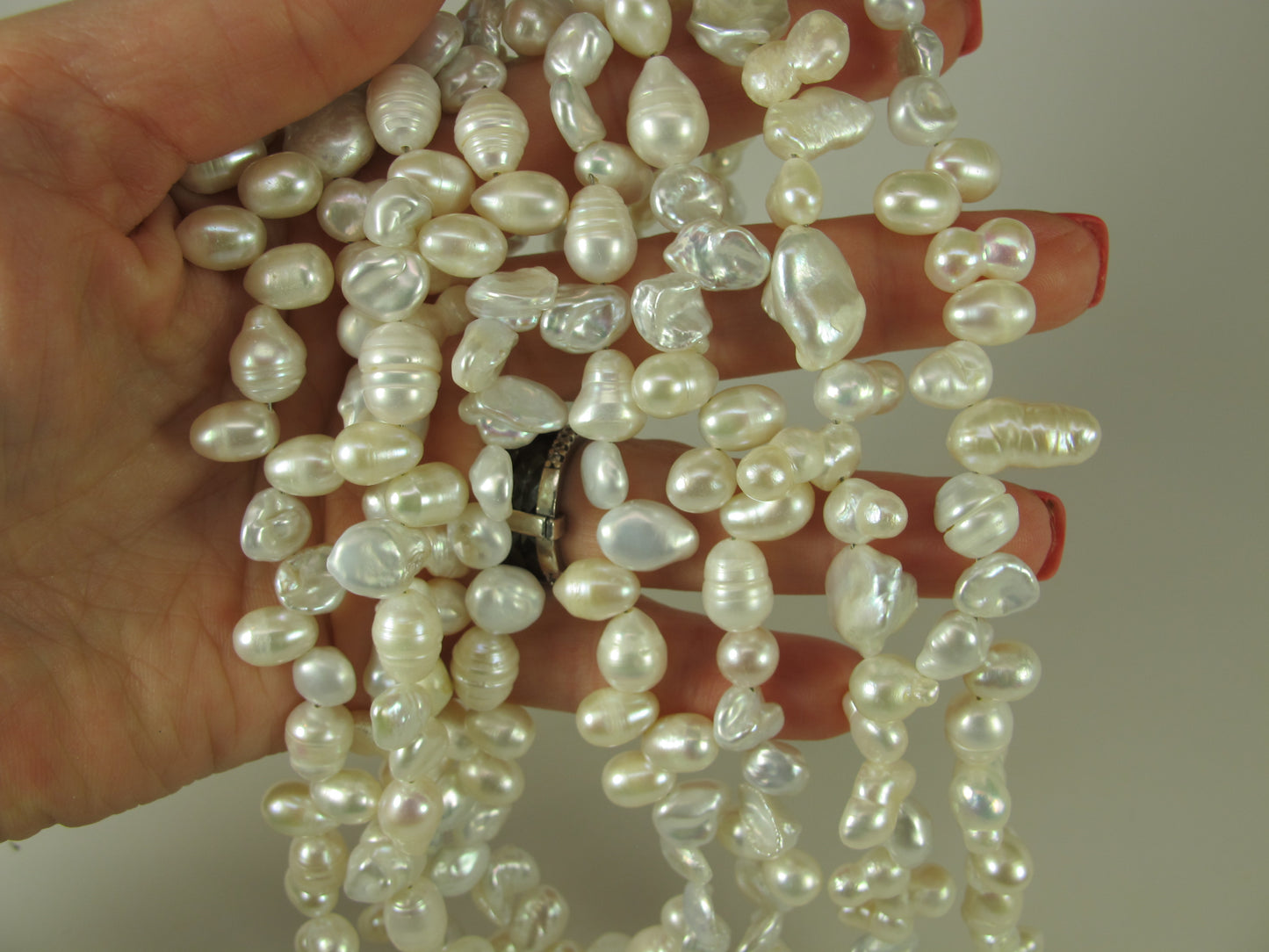 Super chunky 4 STRANDS of natural pearls, Genuine white baroque pearl necklace, statement white pearl necklace, chunky white baroque pearl jewelry