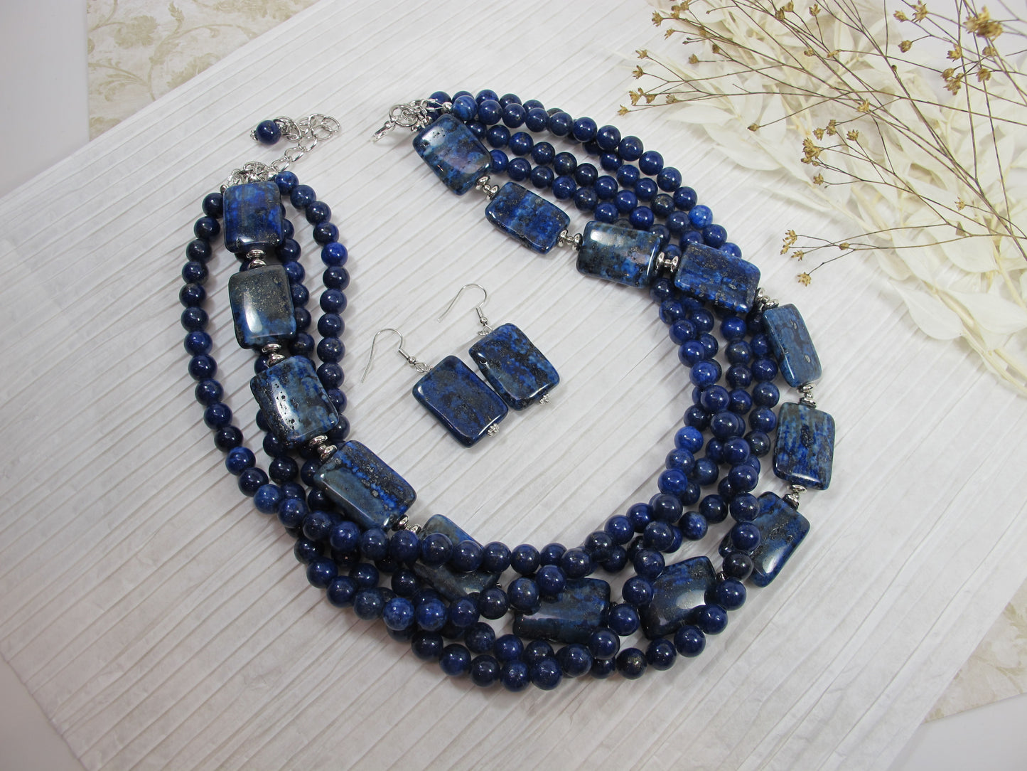 Natural blue lapis lazuli necklace, genuine blue gemstone necklace, chunky blue natural lapis lazuli gemstone necklace, royal blue