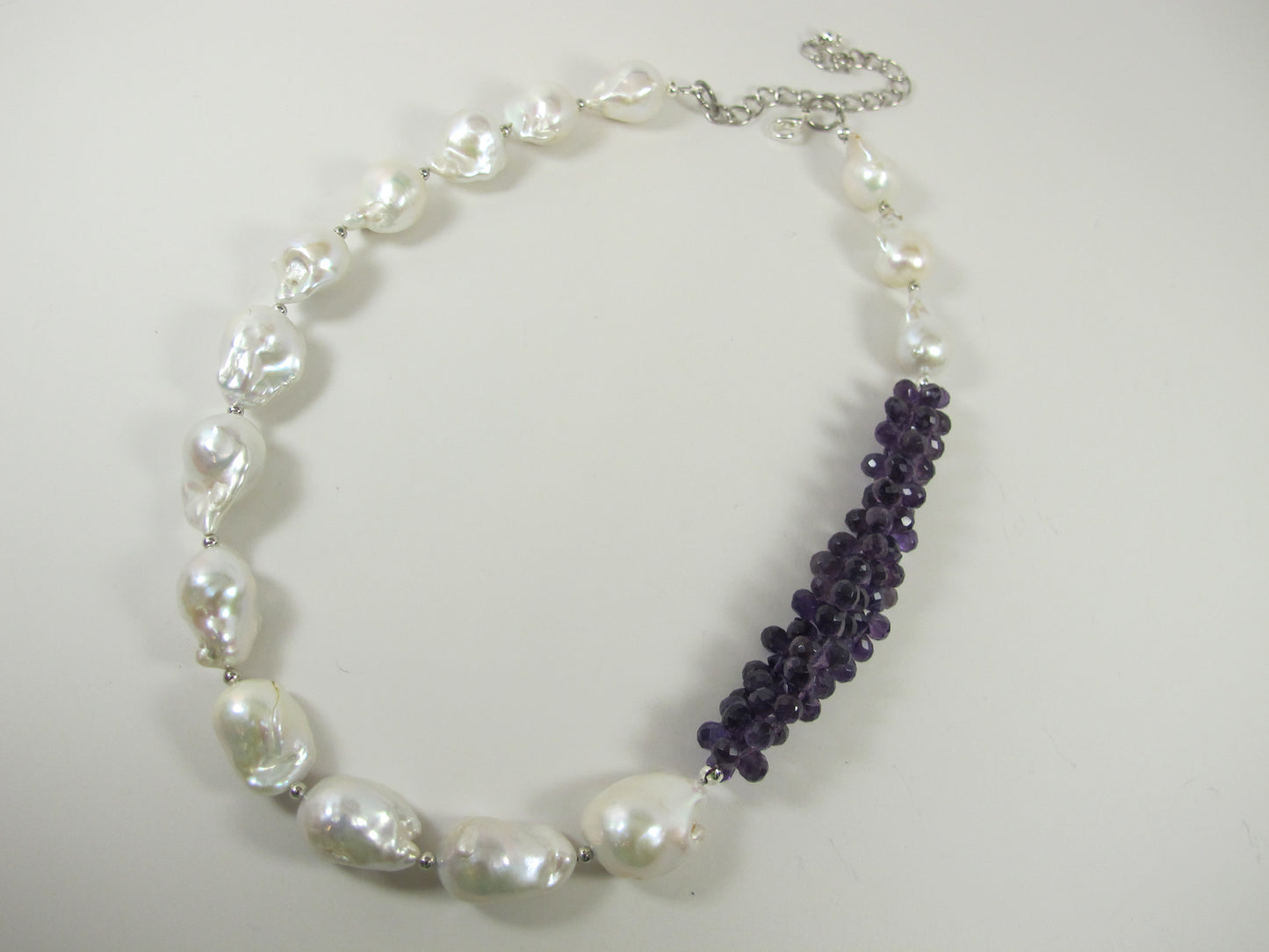 Genuine amethyst pearl necklace, statement white pearl necklace, chunky white and purple baroque pearl jewelry, freshwater white pearl