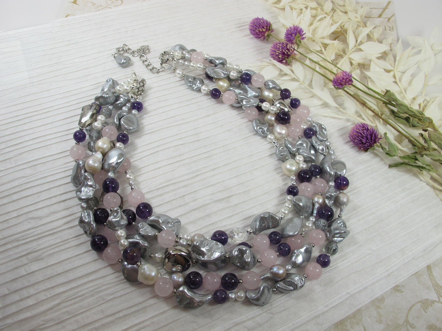 Gray SHELL PEARL necklace, statement gray peacock shell pearl necklace, chunky gray baroque pearl jewelry, multistrand shell pearl