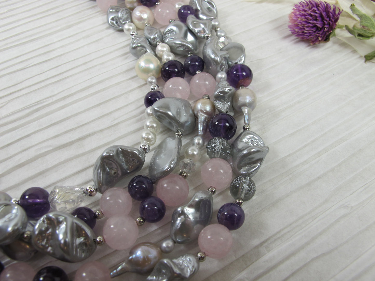 Gray SHELL PEARL necklace, statement gray peacock shell pearl necklace, chunky gray baroque pearl jewelry, multistrand shell pearl