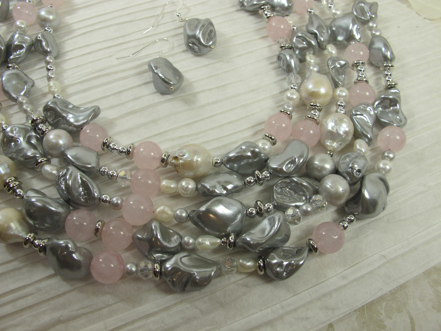 Gray baroque pearl necklace, statement gray peacock shell pearl necklace, chunky gray baroque pearl jewelry, multistrand shell pearl