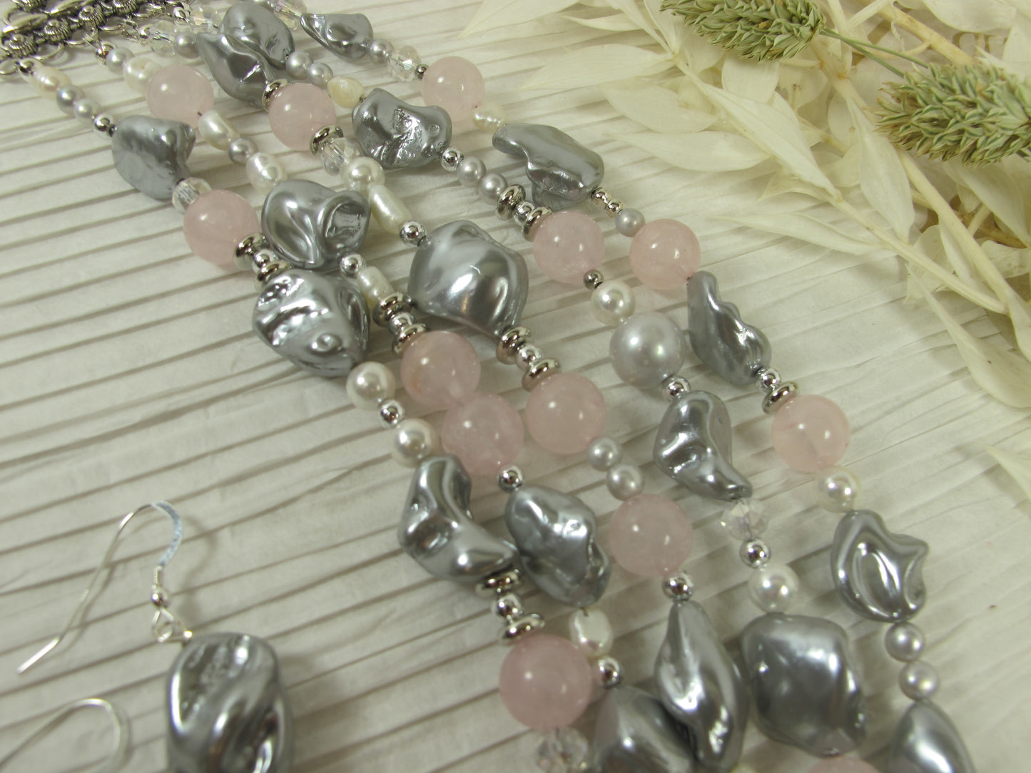 Gray baroque pearl necklace, statement gray peacock shell pearl necklace, chunky gray baroque pearl jewelry, multistrand shell pearl