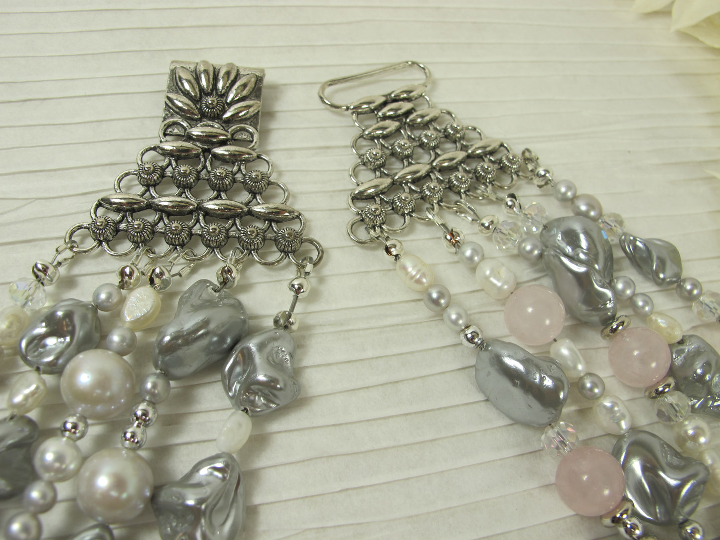 Gray baroque pearl necklace, statement gray peacock shell pearl necklace, chunky gray baroque pearl jewelry, multistrand shell pearl