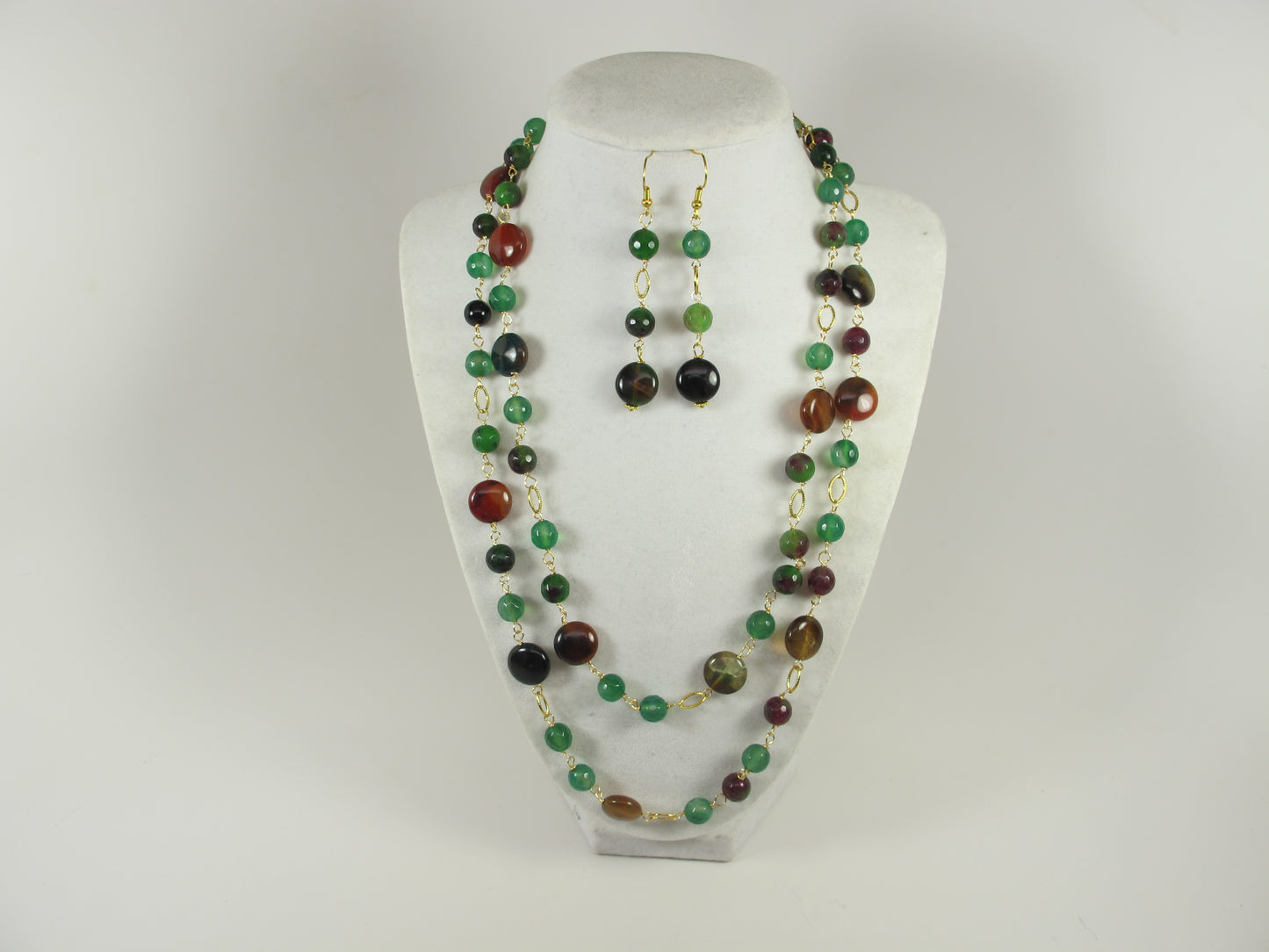 Green statement necklace, genuine green brown stone statement necklace, beaded necklace, green prehnite beads,amethyst statement jewelry