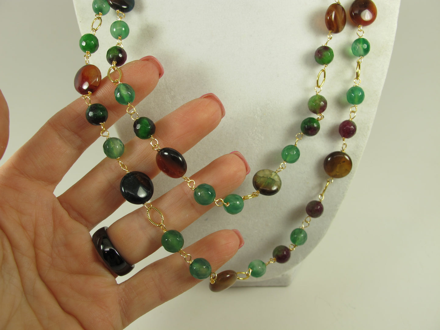Green statement necklace, genuine green brown stone statement necklace, beaded necklace, green prehnite beads,amethyst statement jewelry