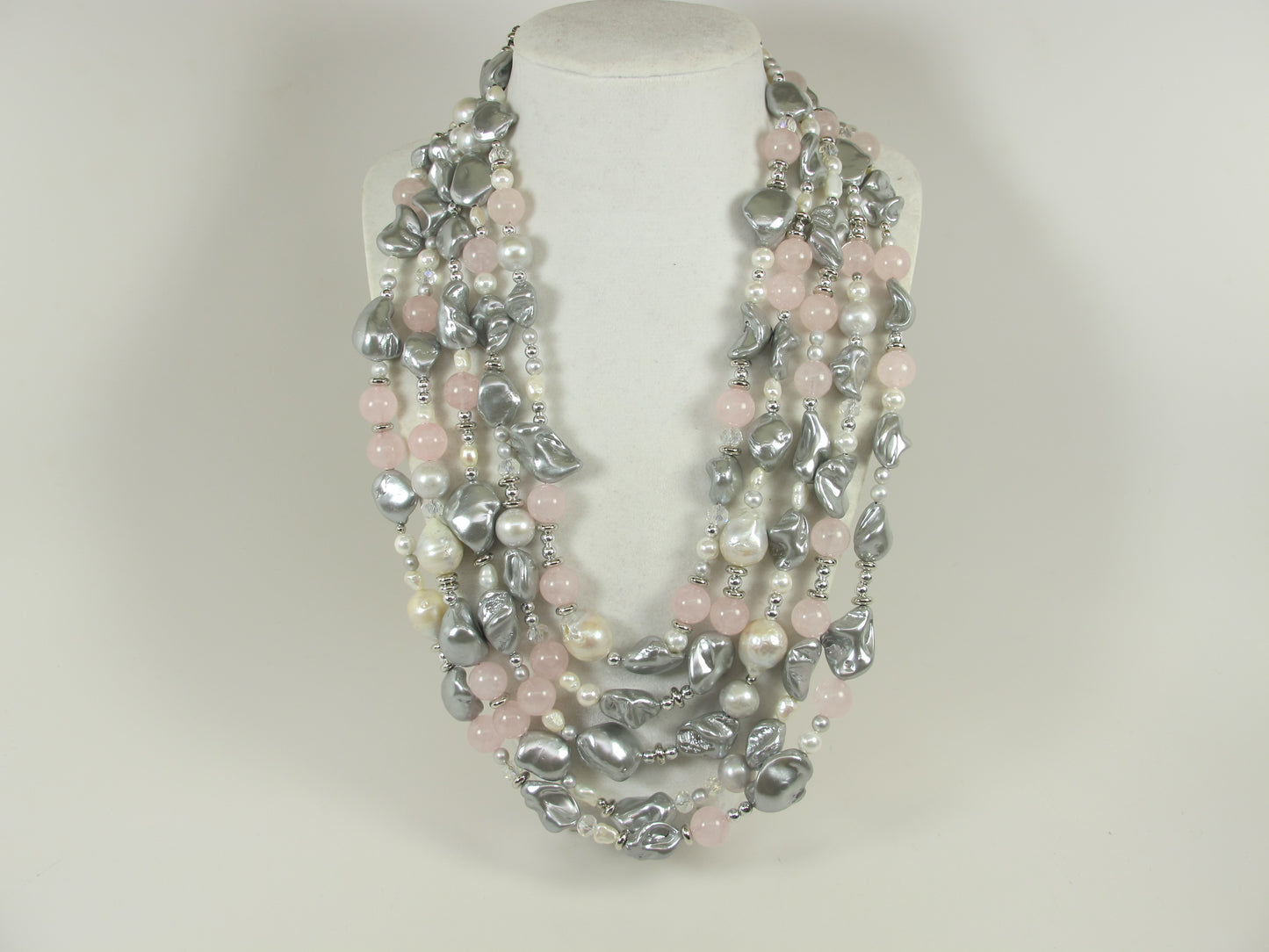 Gray baroque pearl necklace, statement gray peacock shell pearl necklace, chunky gray baroque pearl jewelry, multistrand shell pearl
