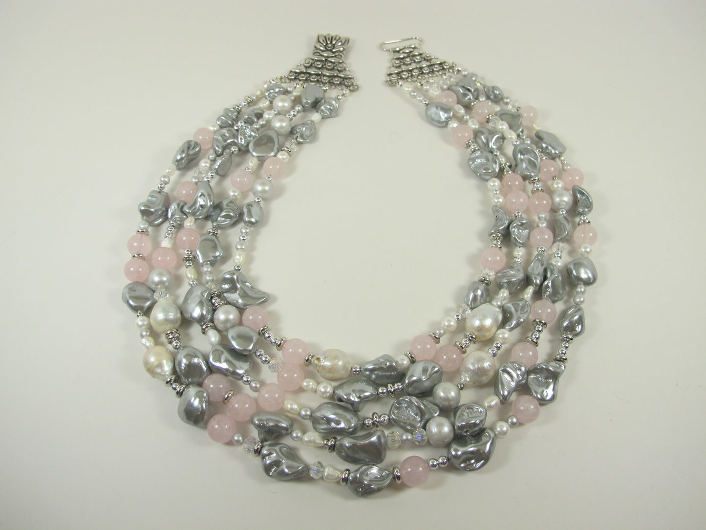 Gray baroque pearl necklace, statement gray peacock shell pearl necklace, chunky gray baroque pearl jewelry, multistrand shell pearl