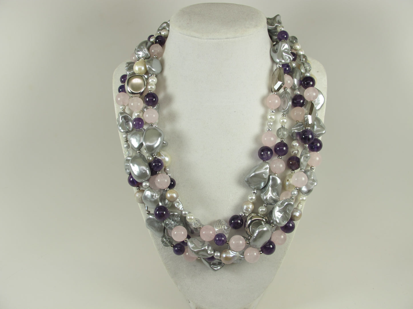 Gray SHELL PEARL necklace, statement gray peacock shell pearl necklace, chunky gray baroque pearl jewelry, multistrand shell pearl
