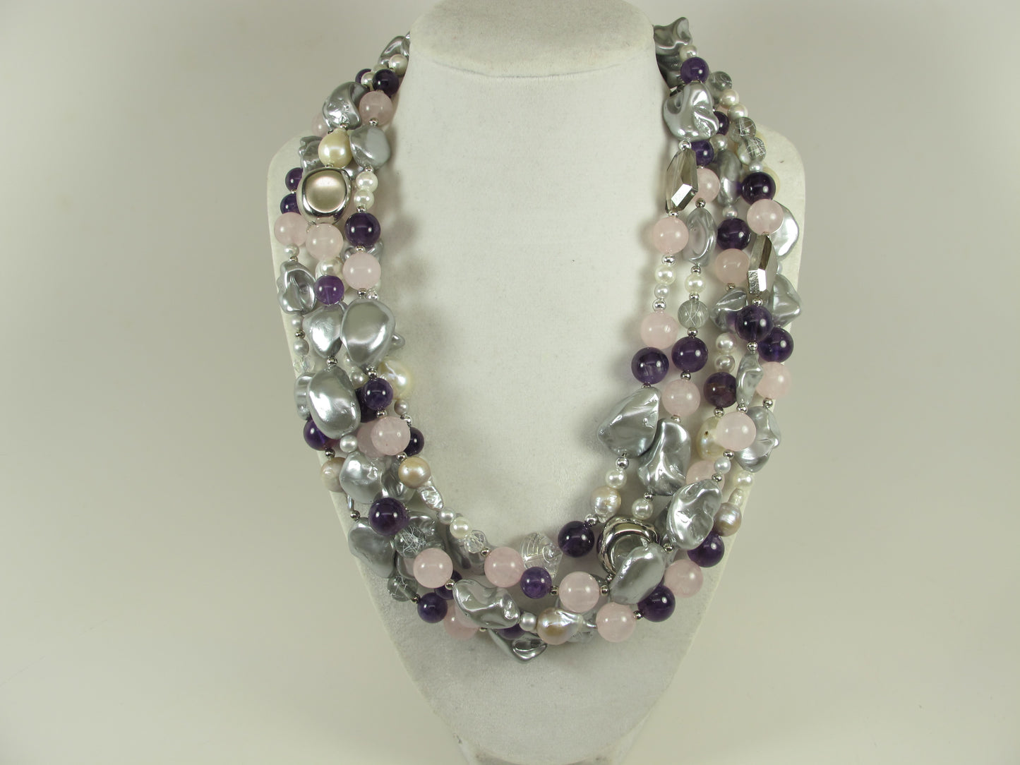 Gray SHELL PEARL necklace, statement gray peacock shell pearl necklace, chunky gray baroque pearl jewelry, multistrand shell pearl