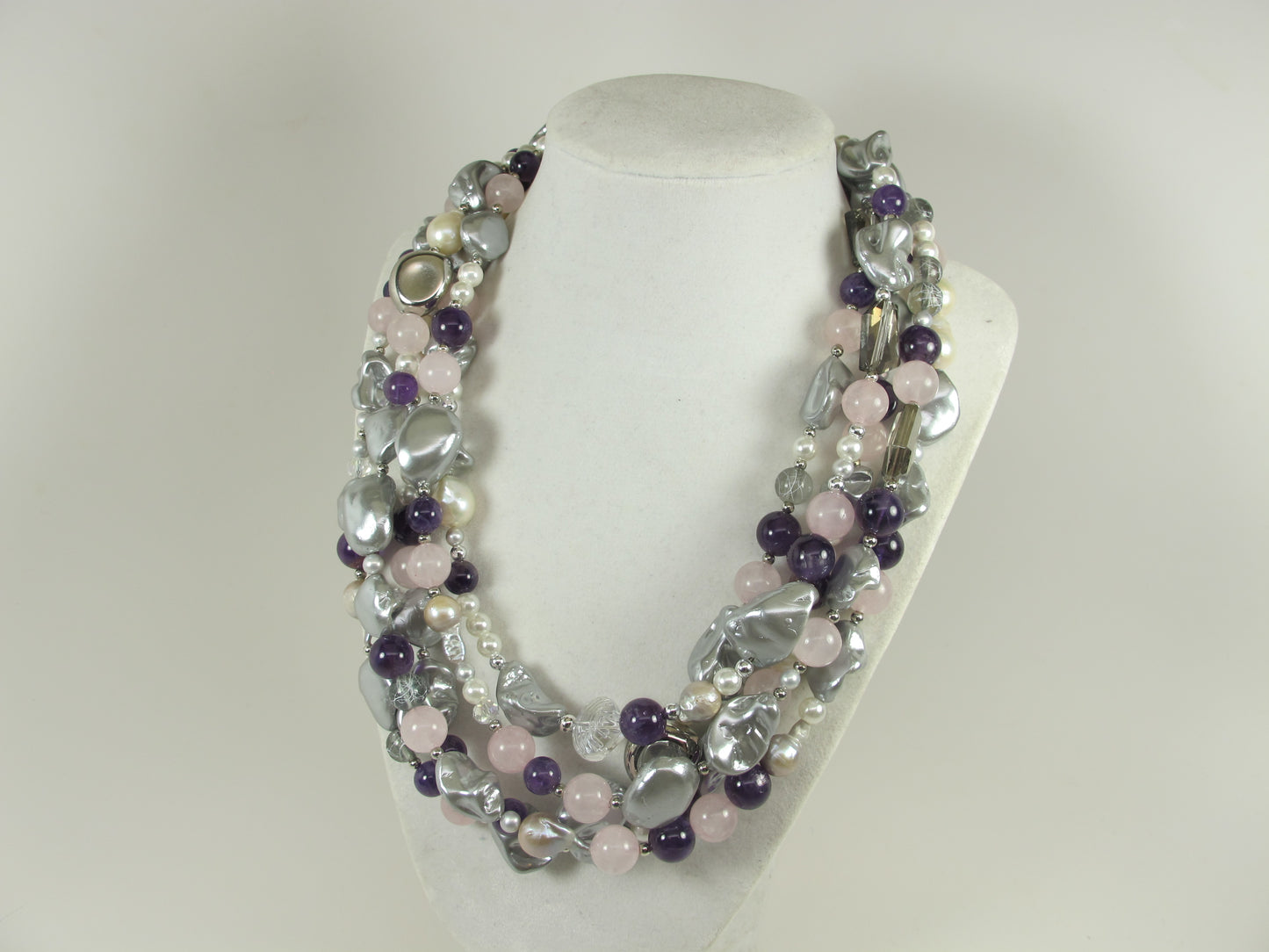 Gray SHELL PEARL necklace, statement gray peacock shell pearl necklace, chunky gray baroque pearl jewelry, multistrand shell pearl