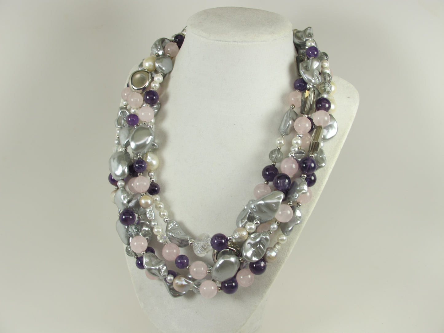 Gray SHELL PEARL necklace, statement gray peacock shell pearl necklace, chunky gray baroque pearl jewelry, multistrand shell pearl