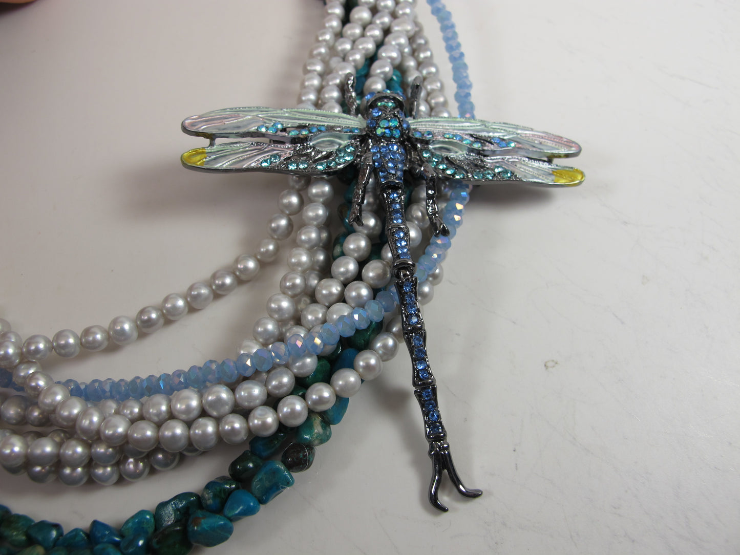 Genuine silver gray pearl and real turquoise necklace, silver gray statement pearl necklace chunky gray baroque pearl jewelry,baby blue gift