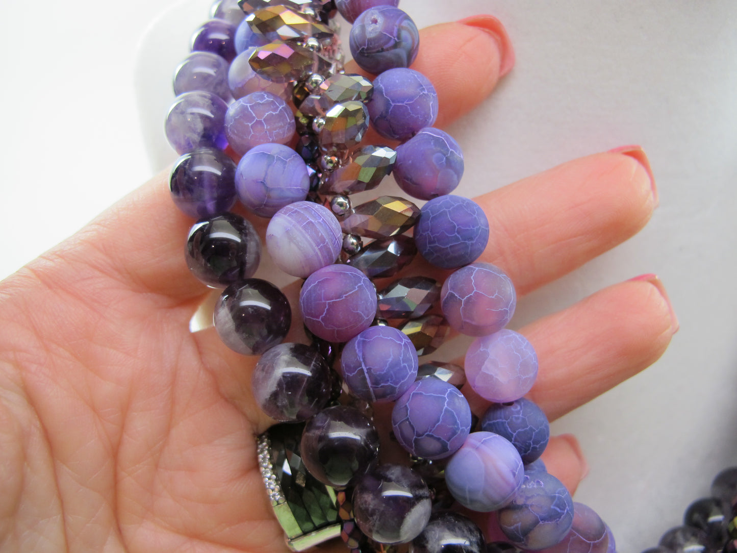Chunky purple agate necklace, multi strand violet agate statement necklace, purple beaded choker, gemstone beads, statement jewelry,