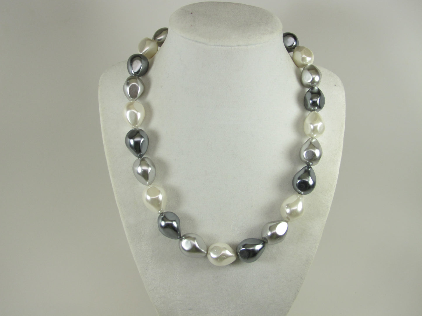 Shell pearl necklace, white, black, gray statement pearl necklace, chunky white baroque pearl jewelry, baroque earrings, white necklace