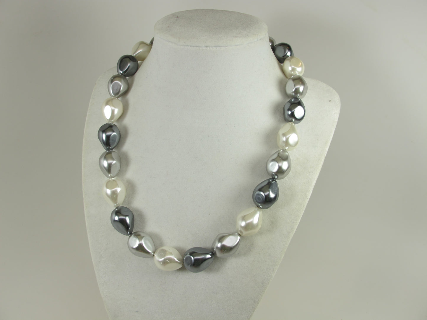 Shell pearl necklace, white, black, gray statement pearl necklace, chunky white baroque pearl jewelry, baroque earrings, white necklace