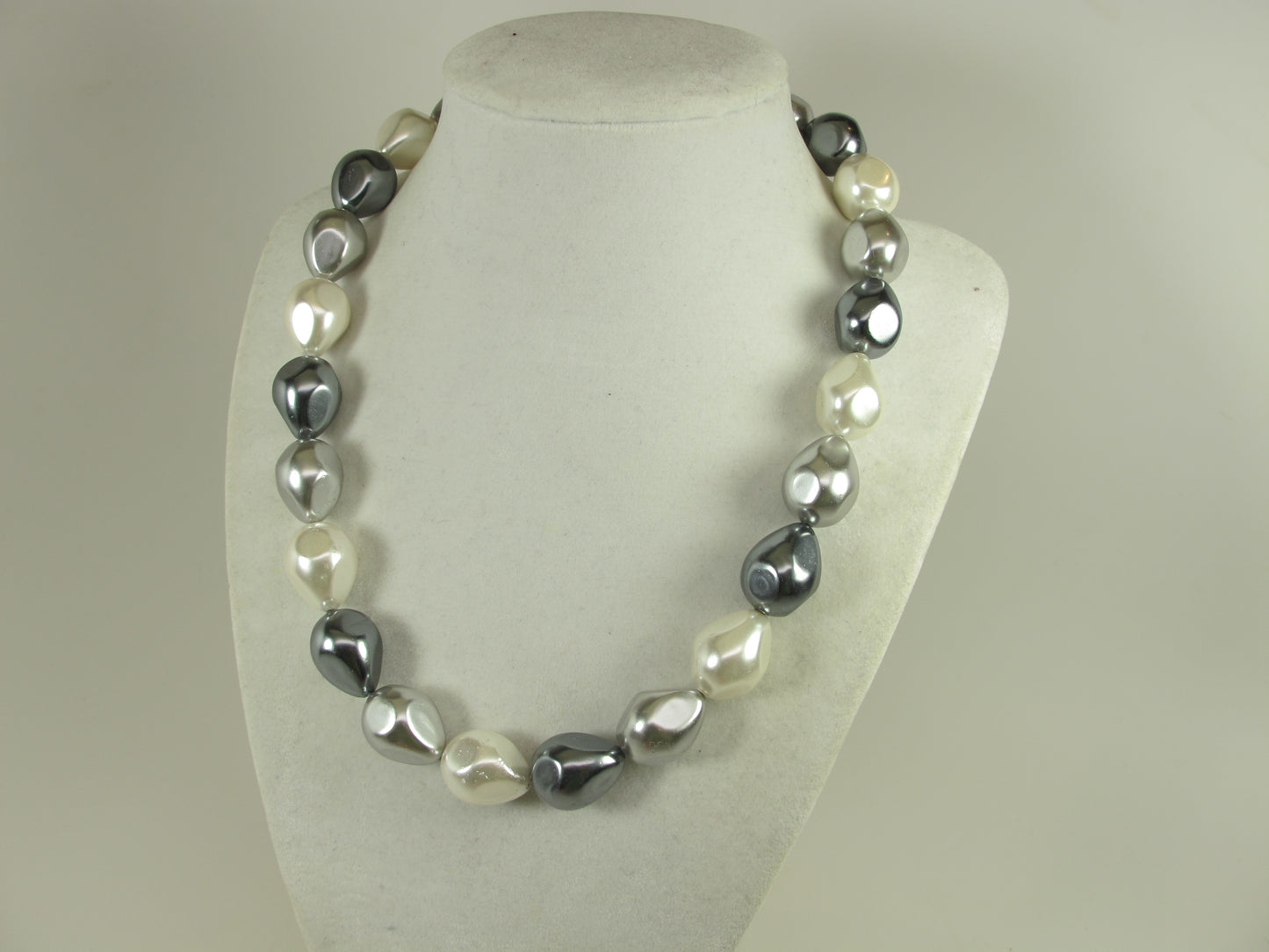 Shell pearl necklace, white, black, gray statement pearl necklace, chunky white baroque pearl jewelry, baroque earrings, white necklace