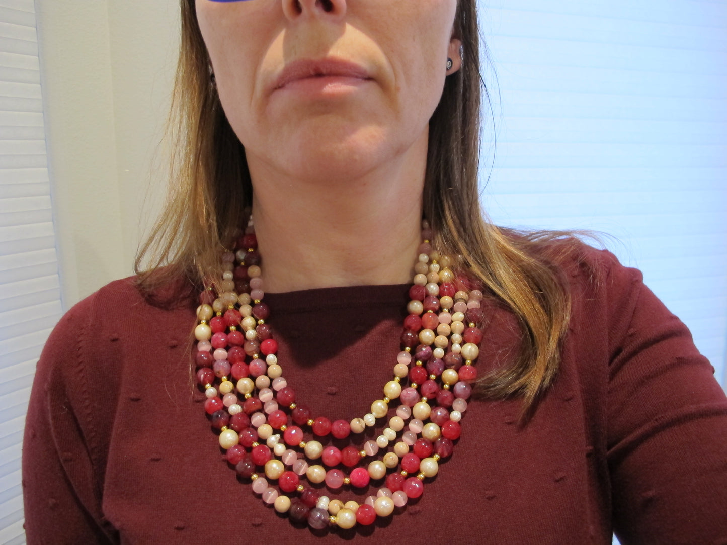 Chunky ruby red agate necklace, statement cranberry necklace, stone necklace heavy ruby stripped agate beads, agate garnet statement jew