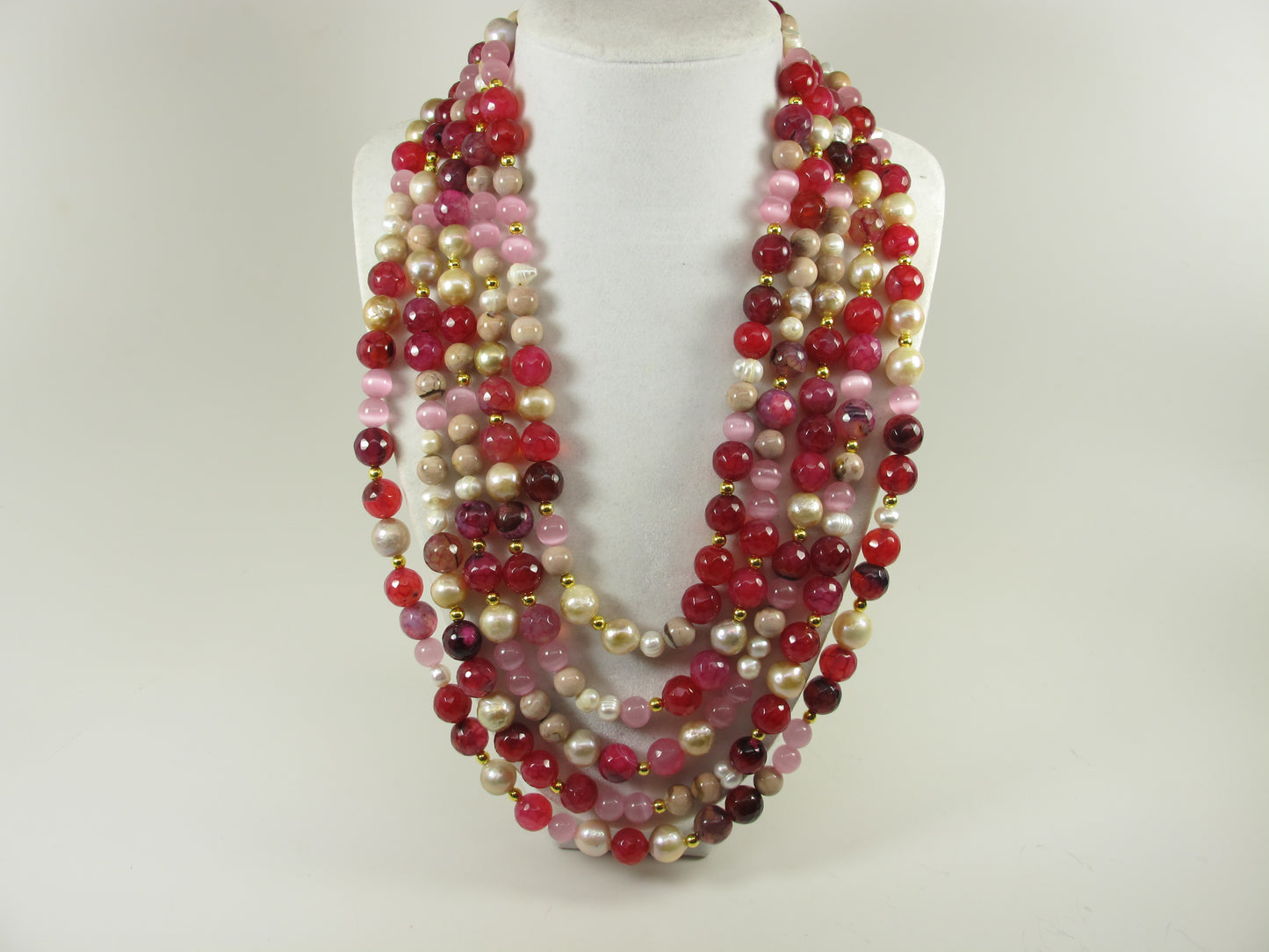 Chunky ruby red agate necklace, statement cranberry necklace, stone necklace heavy ruby stripped agate beads, agate garnet statement jew