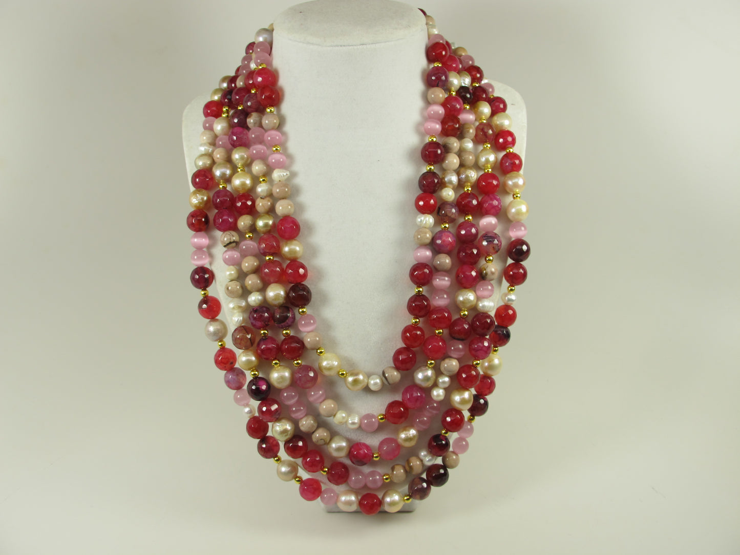 Chunky ruby red agate necklace, statement cranberry necklace, stone necklace heavy ruby stripped agate beads, agate garnet statement jew