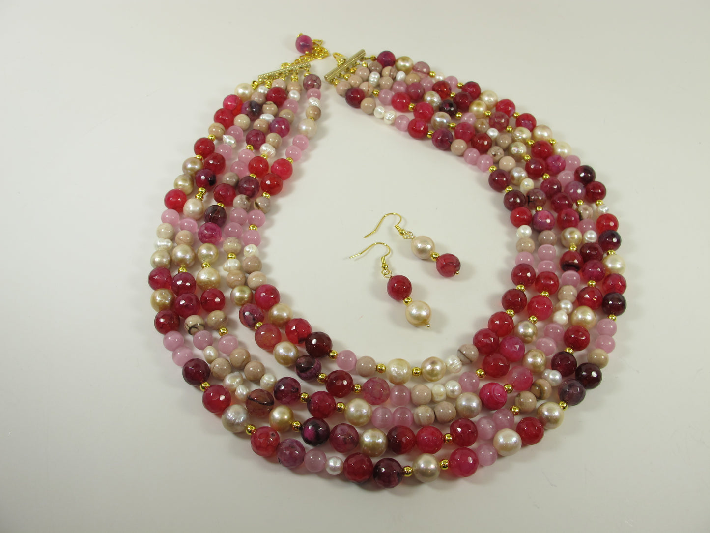 Chunky ruby red agate necklace, statement cranberry necklace, stone necklace heavy ruby stripped agate beads, agate garnet statement jew
